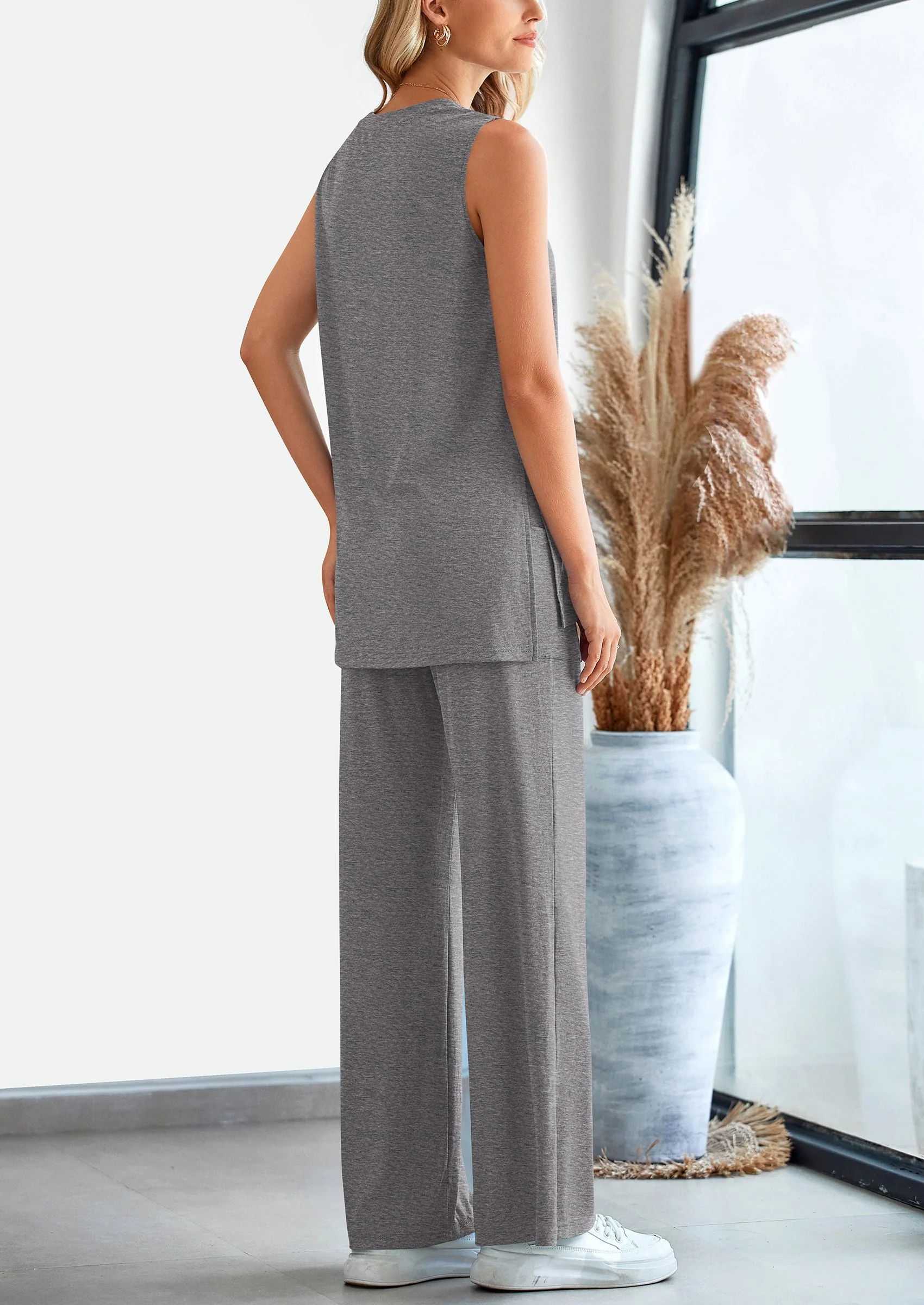 PRETTYGARDEN 2 Piece Set Loose Tank Top Wide Leg Pants Casual Matching Outfits Tracksuit - Image 26