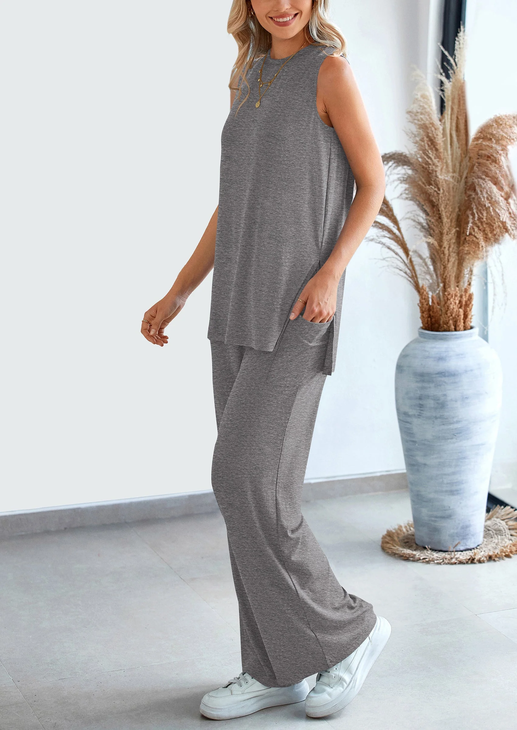 PRETTYGARDEN 2 Piece Set Loose Tank Top Wide Leg Pants Casual Matching Outfits Tracksuit - Image 29