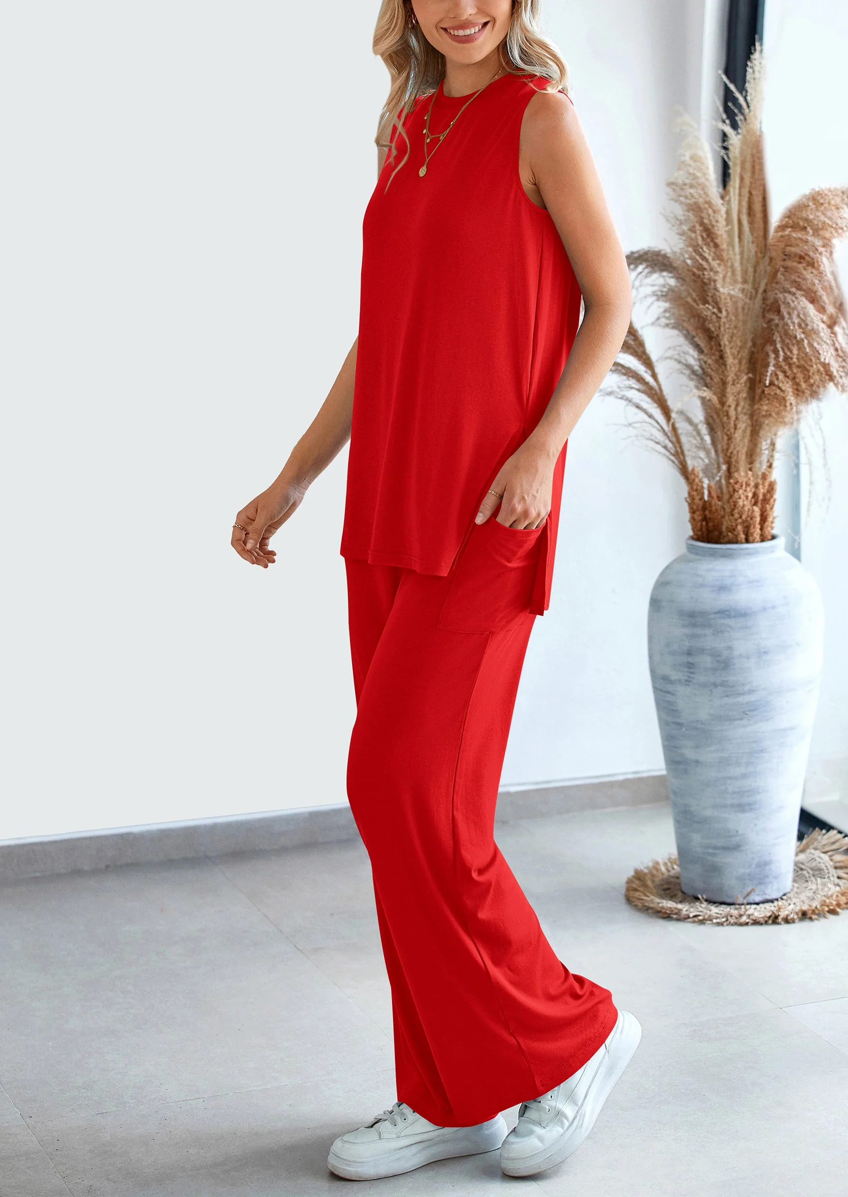 PRETTYGARDEN 2 Piece Set Loose Tank Top Wide Leg Pants Casual Matching Outfits Tracksuit - Image 36