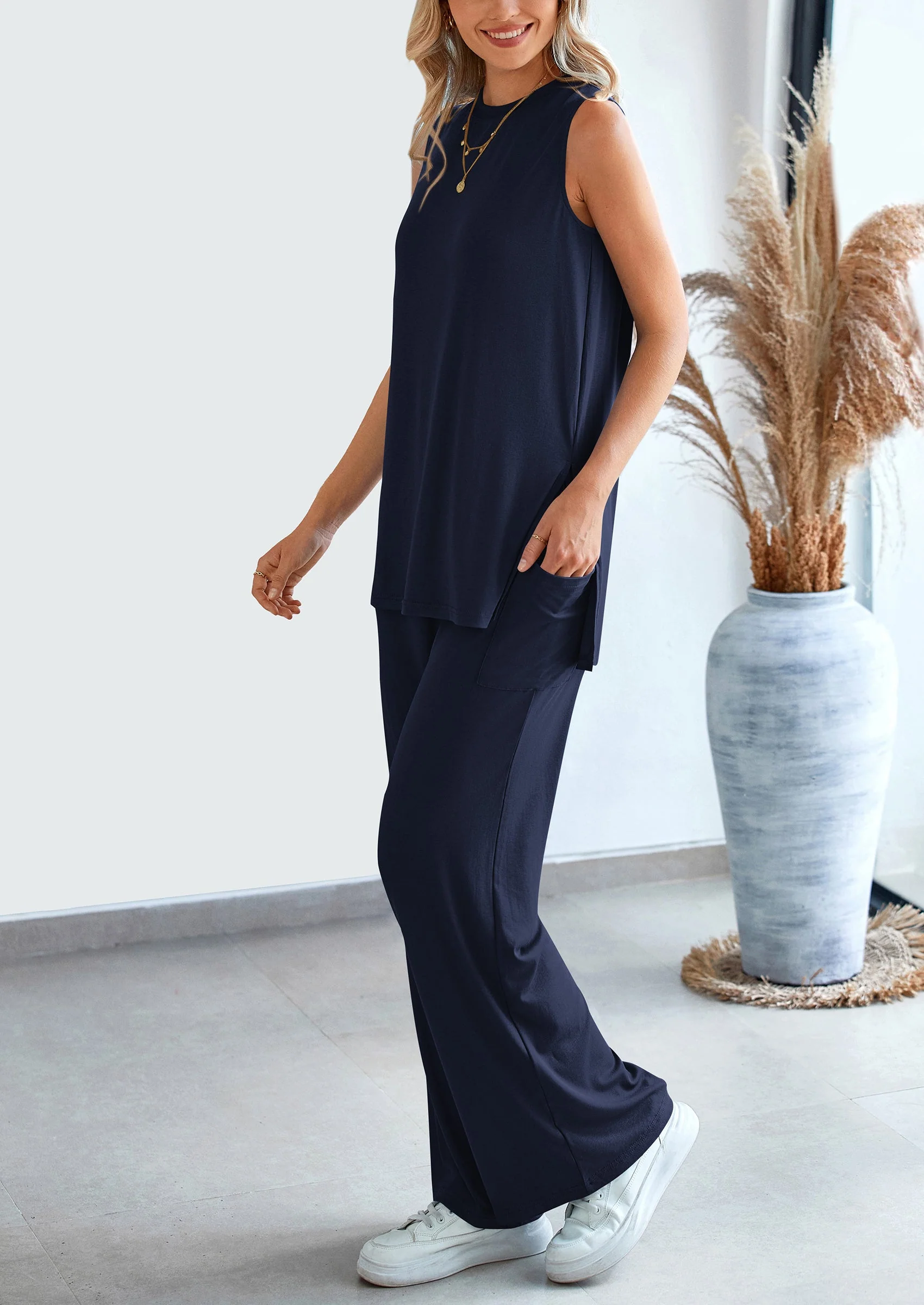 PRETTYGARDEN 2 Piece Set Loose Tank Top Wide Leg Pants Casual Matching Outfits Tracksuit - Image 48