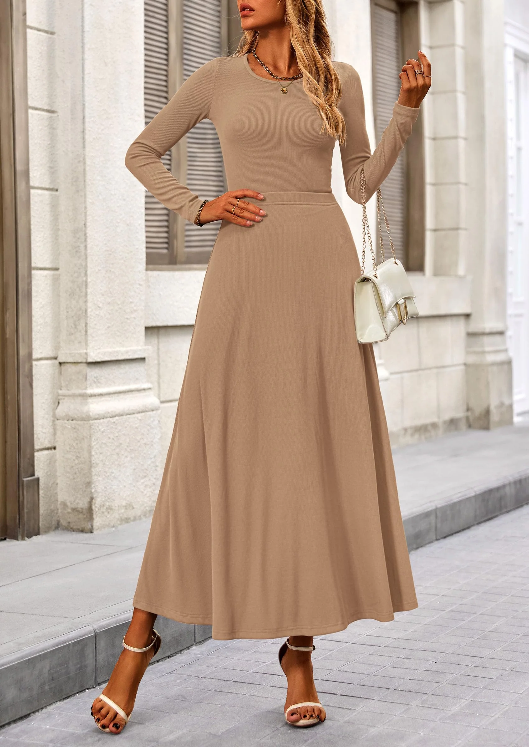 PRETTYGARDEN 2 Piece Casual Ribbed Knit Long Sleeve Crop Tops Maxi Flowy Skirts Matching Sets - Image 101
