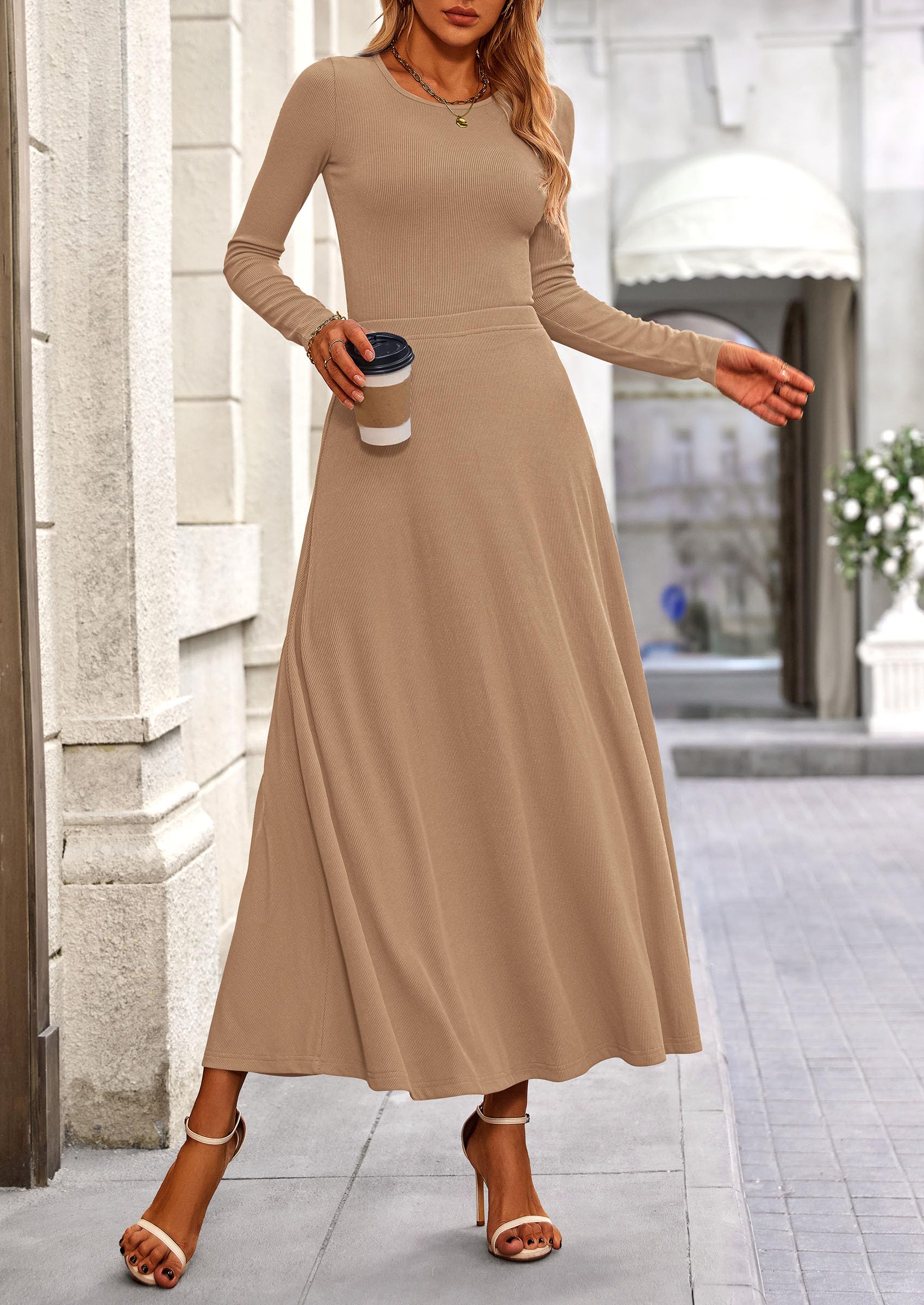 PRETTYGARDEN 2 Piece Casual Ribbed Knit Long Sleeve Crop Tops Maxi Flowy Skirts Matching Sets - Image 103