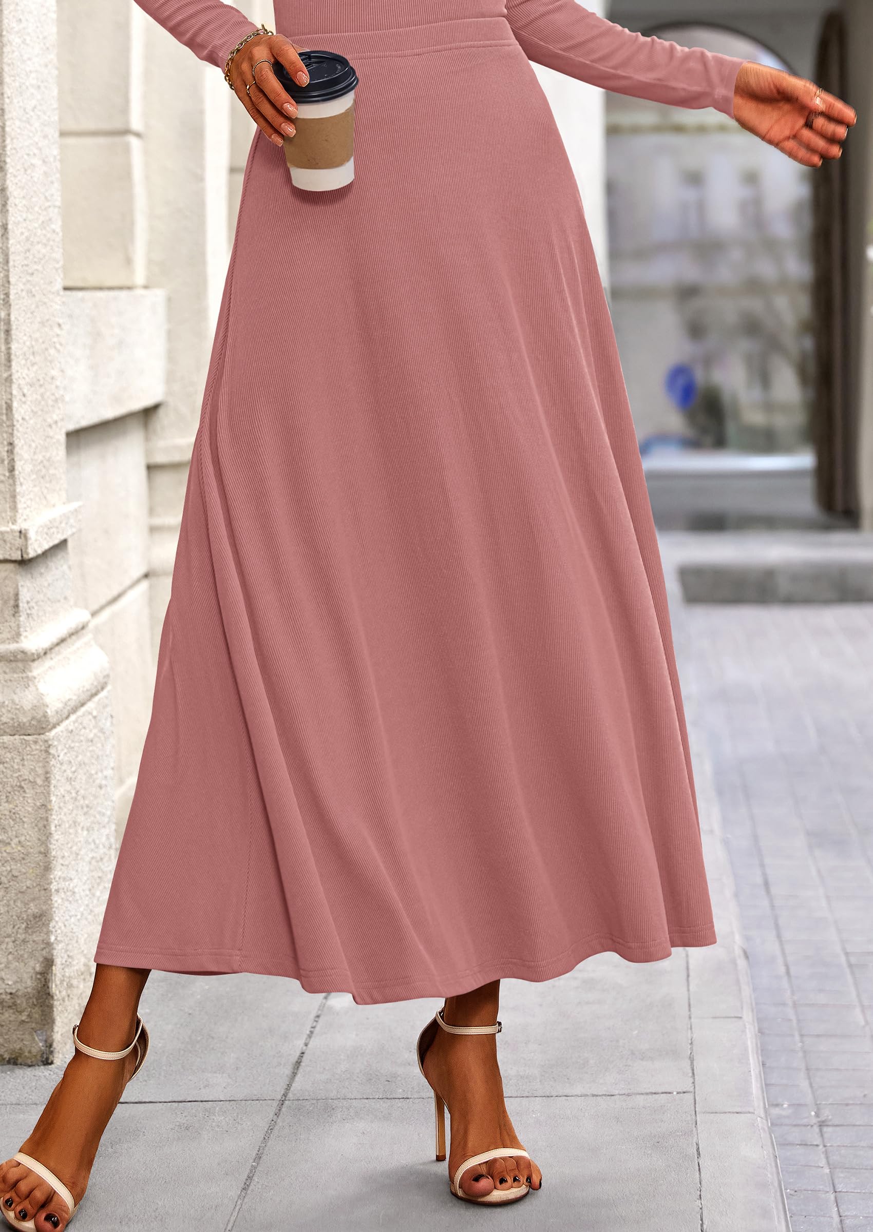 PRETTYGARDEN 2 Piece Casual Ribbed Knit Long Sleeve Crop Tops Maxi Flowy Skirts Matching Sets - Image 20