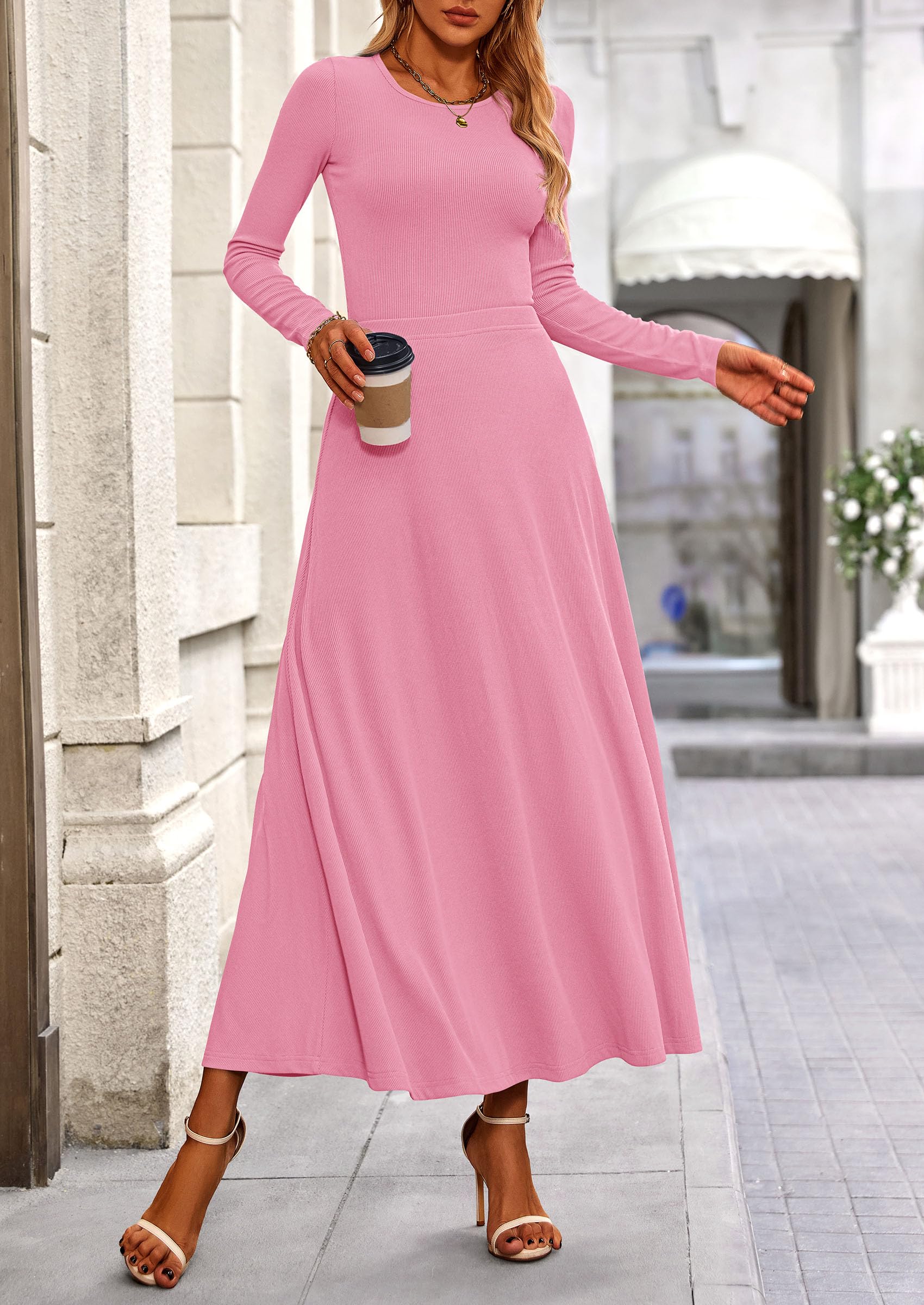 PRETTYGARDEN 2 Piece Casual Ribbed Knit Long Sleeve Crop Tops Maxi Flowy Skirts Matching Sets - Image 26