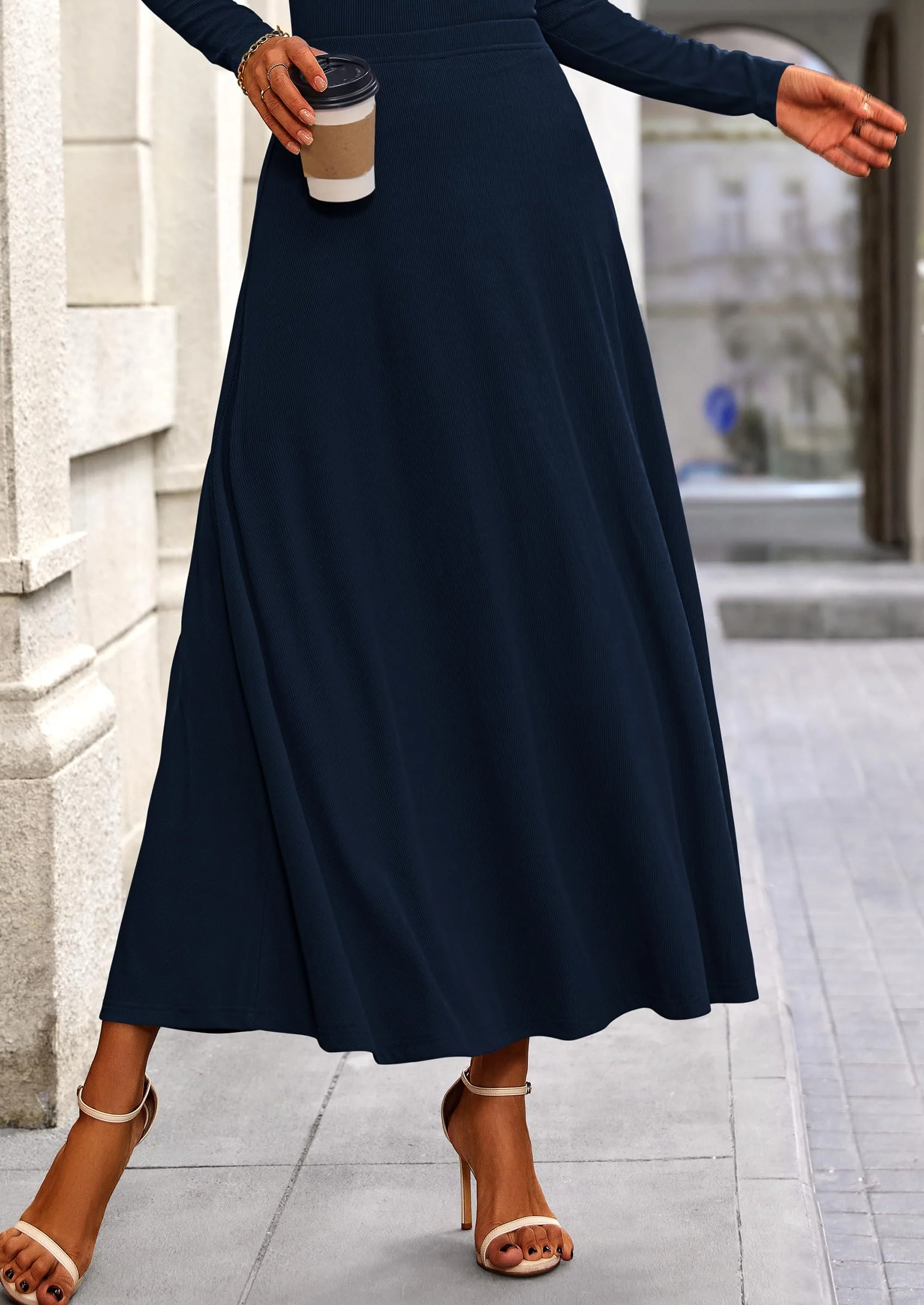 PRETTYGARDEN 2 Piece Casual Ribbed Knit Long Sleeve Crop Tops Maxi Flowy Skirts Matching Sets - Image 34
