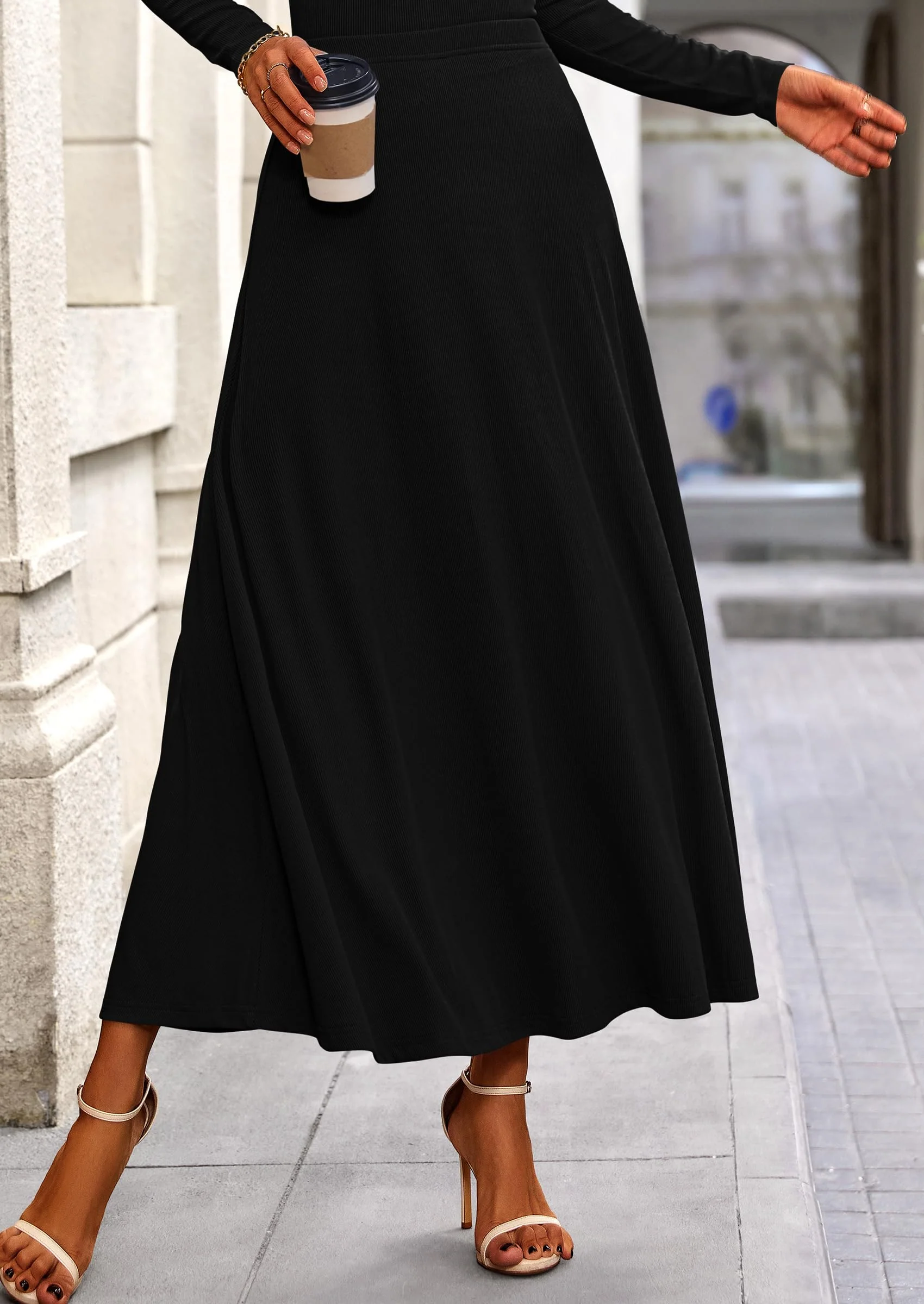 PRETTYGARDEN 2 Piece Casual Ribbed Knit Long Sleeve Crop Tops Maxi Flowy Skirts Matching Sets - Image 41
