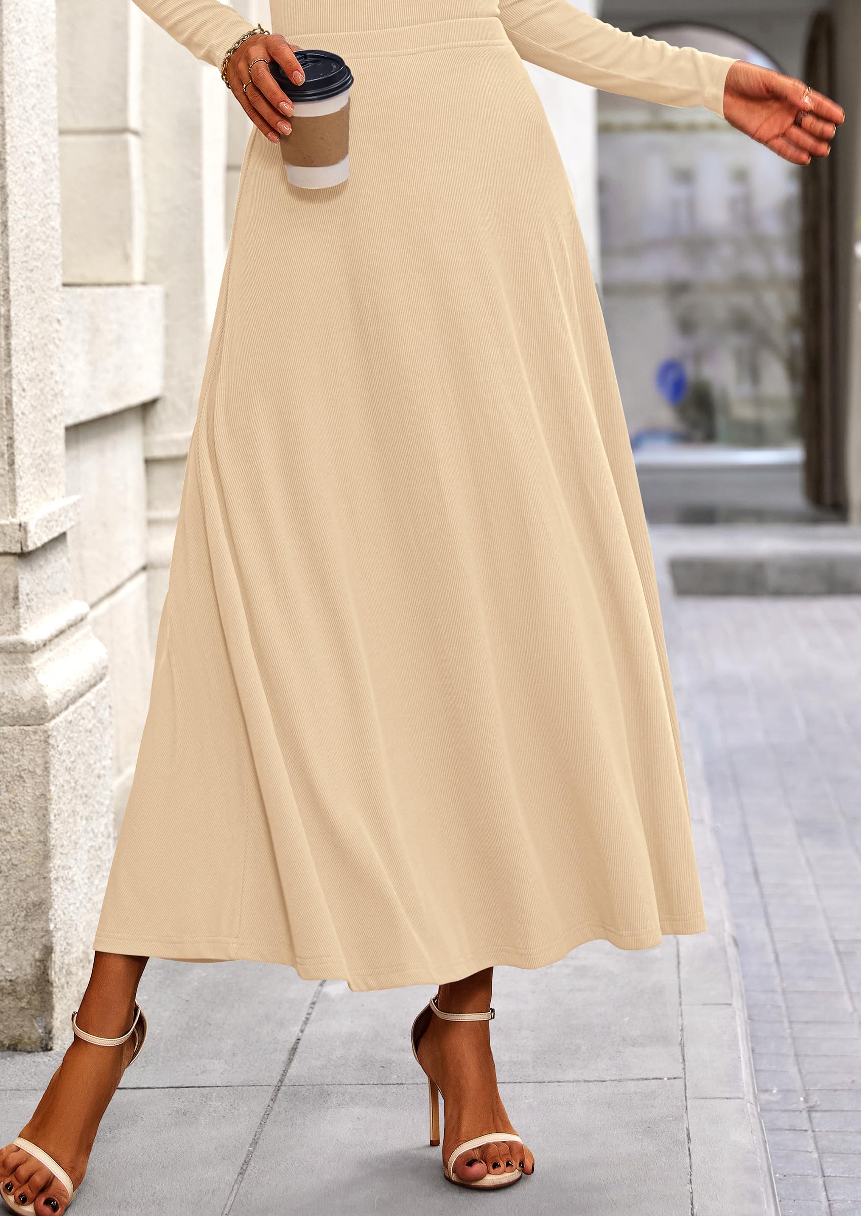 PRETTYGARDEN 2 Piece Casual Ribbed Knit Long Sleeve Crop Tops Maxi Flowy Skirts Matching Sets - Image 6