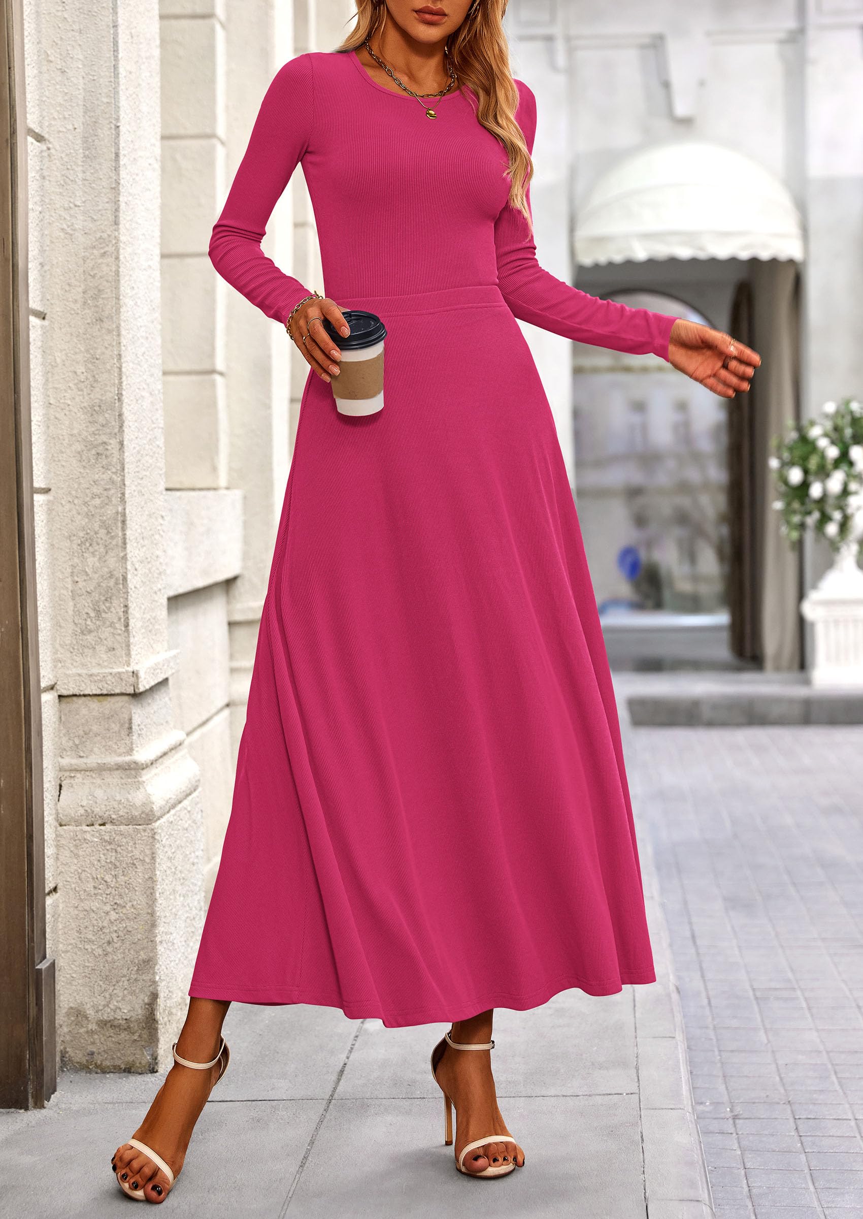 PRETTYGARDEN 2 Piece Casual Ribbed Knit Long Sleeve Crop Tops Maxi Flowy Skirts Matching Sets - Image 89