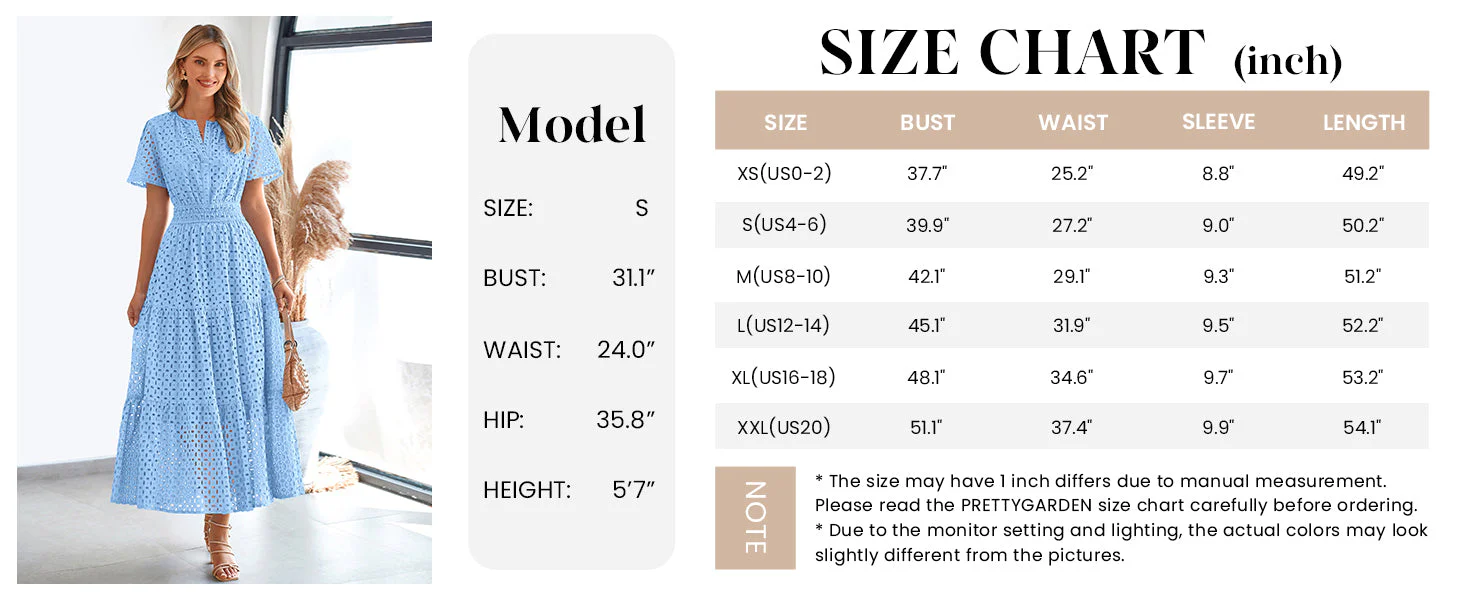 PRETTYGARDEN Womens Maxi Dress Short Sleeve V Neck Hollow Out Eyelet A Line Long Flowy Beach Vacation Dresses - Image 37