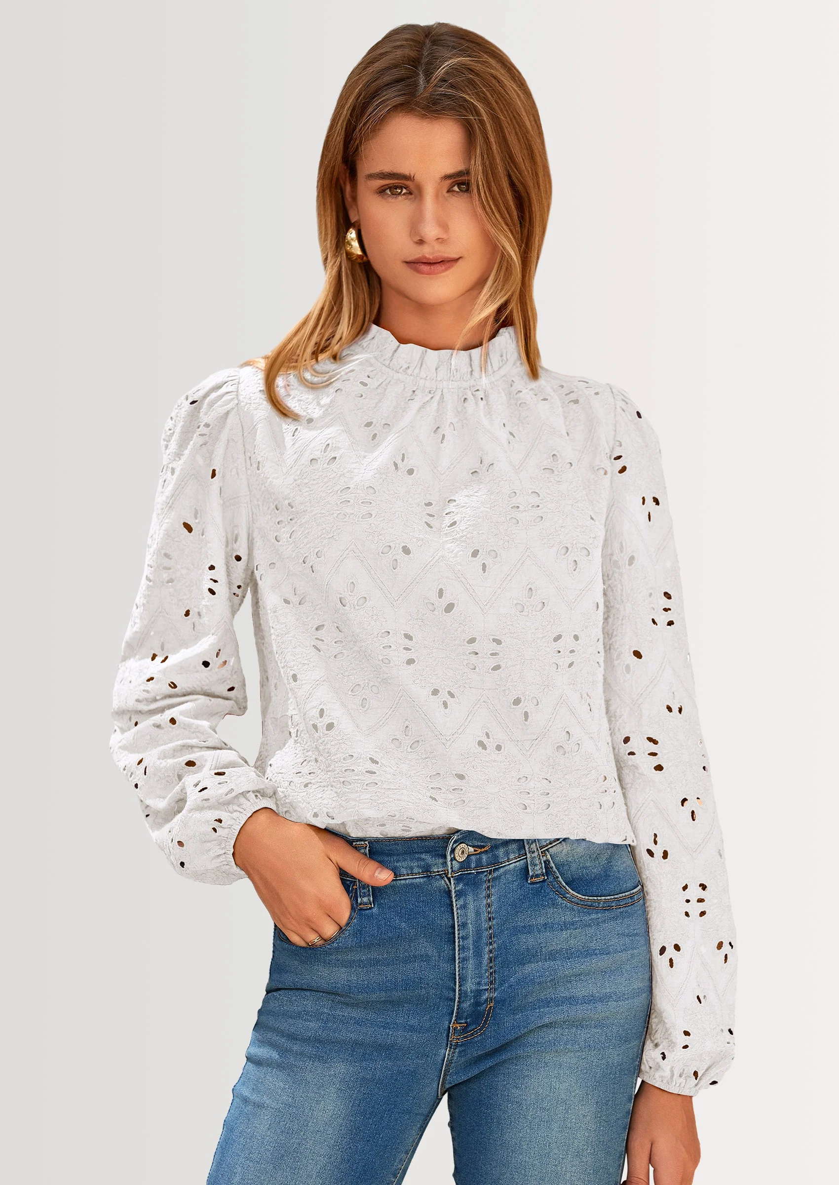 PRETTYGARDEN Womens Tops Dressy Casual Spring Long Sleeve Shirts Embroidered Eyelet Blouses Going Out Outfits - Image 18