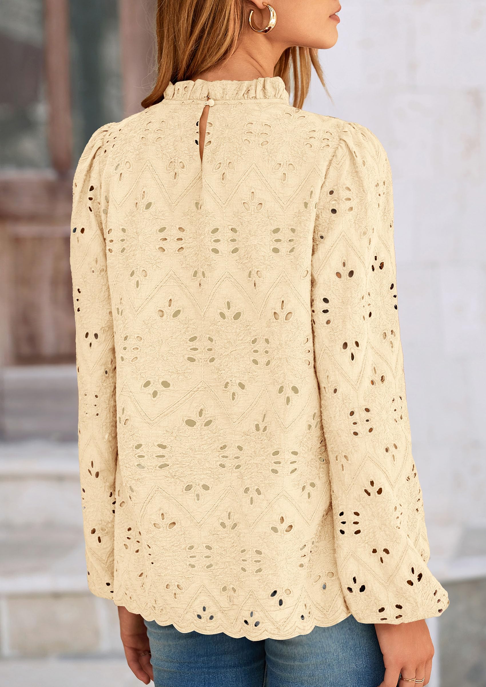 PRETTYGARDEN Womens Tops Dressy Casual Spring Long Sleeve Shirts Embroidered Eyelet Blouses Going Out Outfits - Image 2