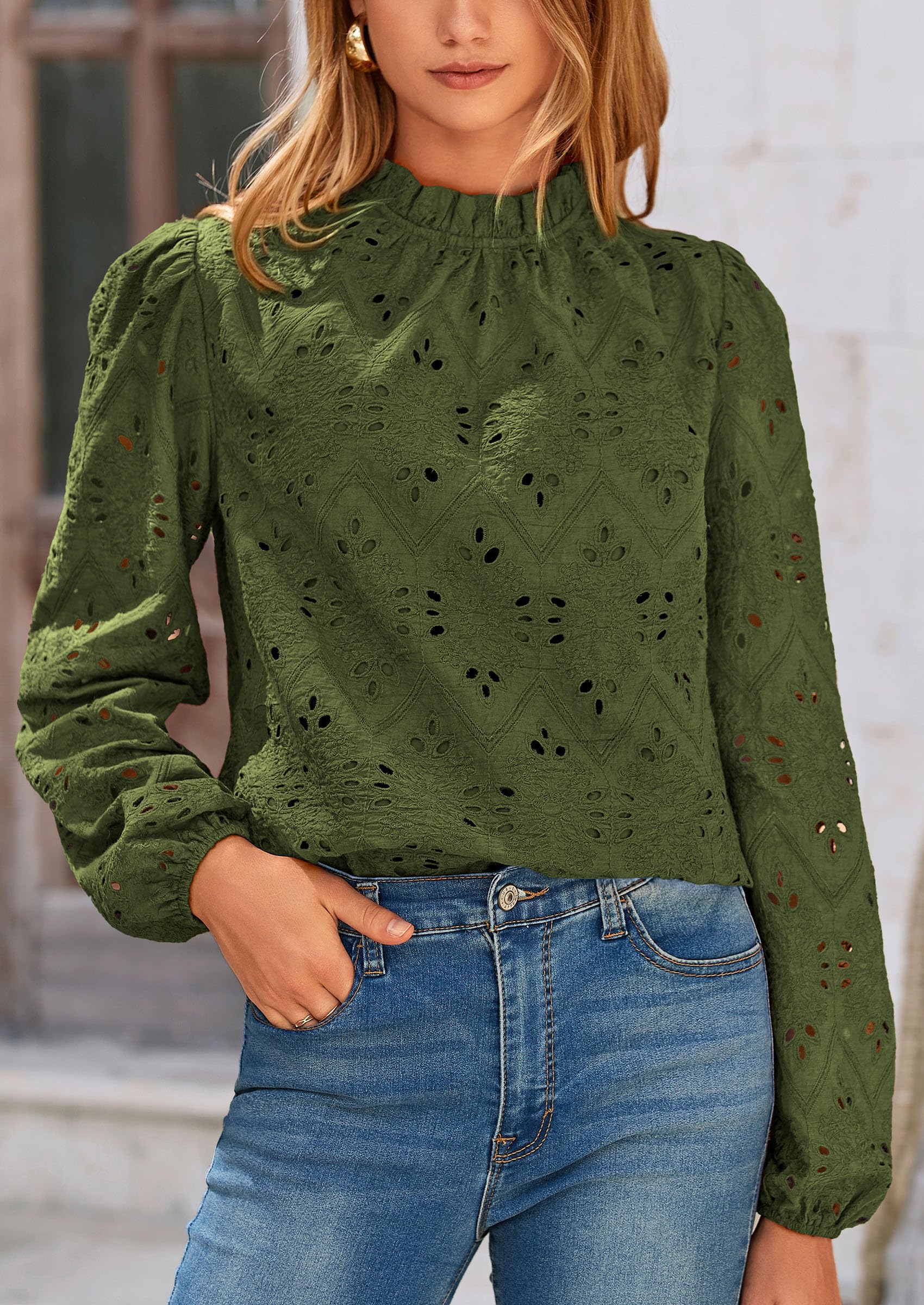 PRETTYGARDEN Womens Tops Dressy Casual Spring Long Sleeve Shirts Embroidered Eyelet Blouses Going Out Outfits - Image 26