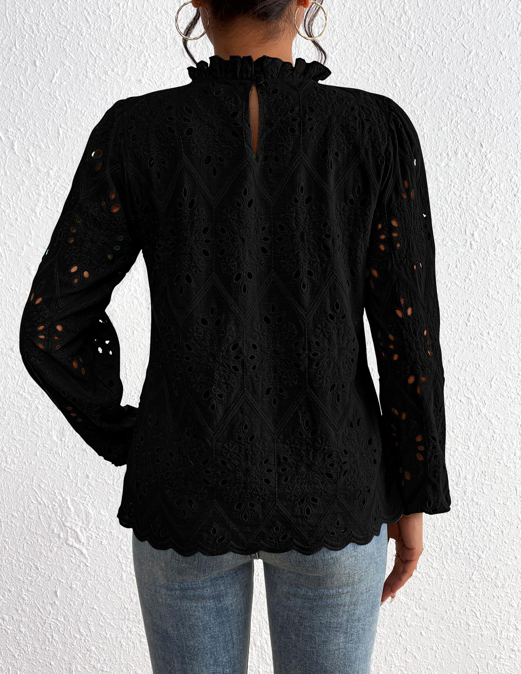 PRETTYGARDEN Womens Tops Dressy Casual Spring Long Sleeve Shirts Embroidered Eyelet Blouses Going Out Outfits - Image 37