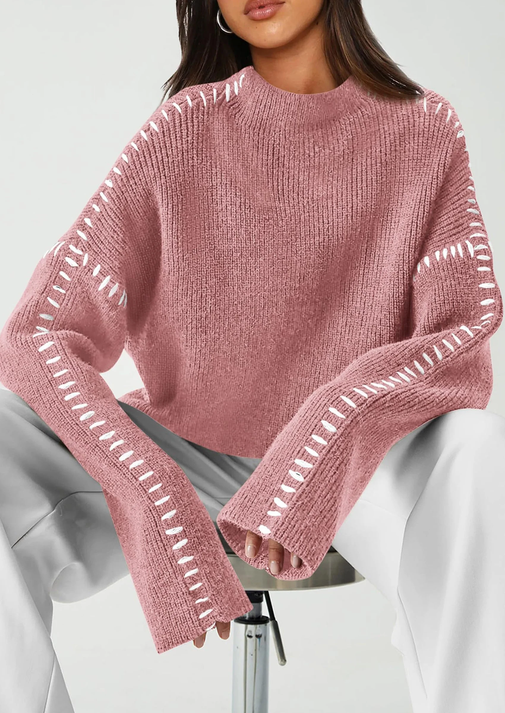 PRETTYGARDEN Women's Chunky Knit Sweaters Fall Long Sleeve Mock Neck Oversized Pullover Tops Winter Fashion Clothes - Image 10