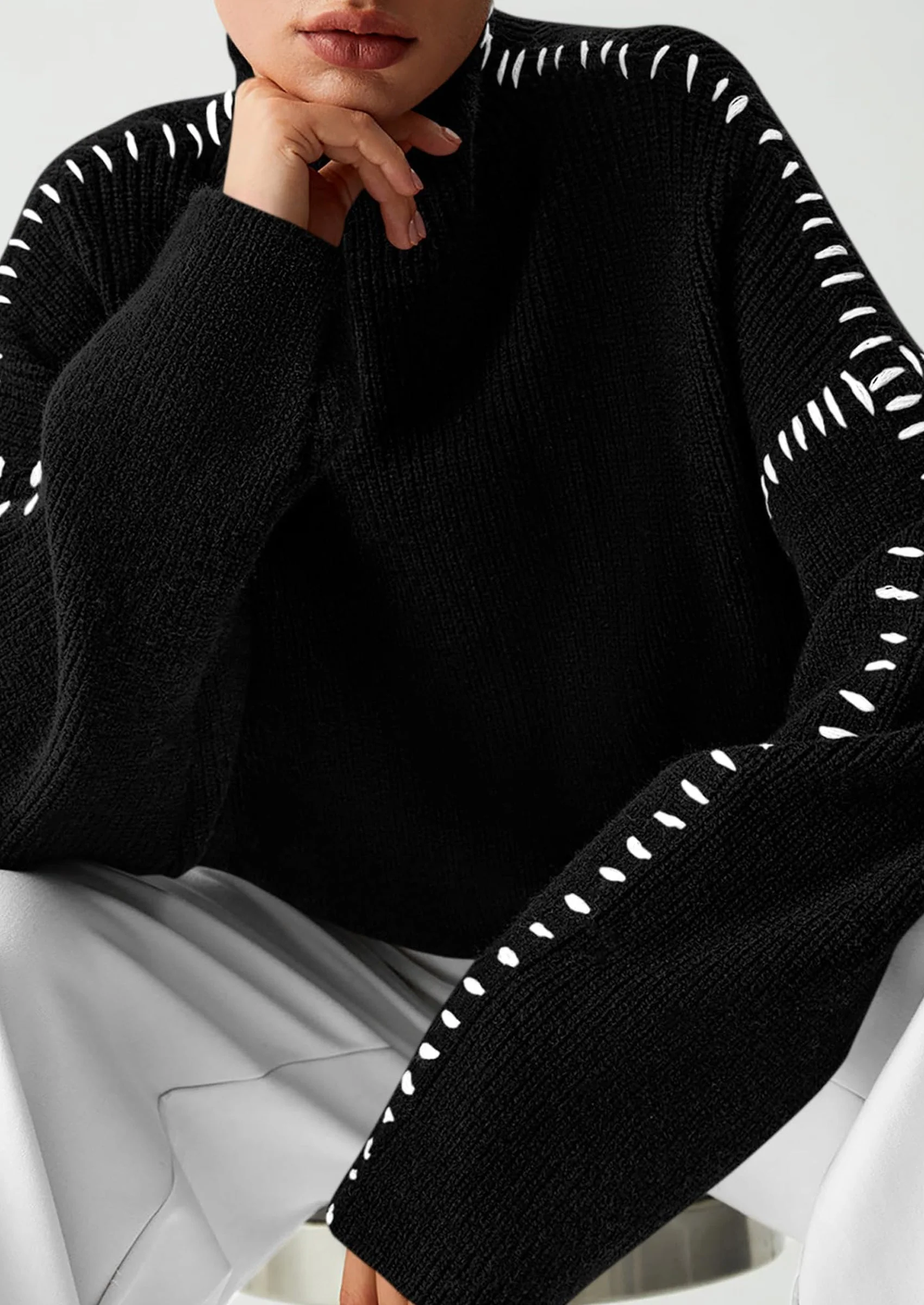PRETTYGARDEN Women's Chunky Knit Sweaters Fall Long Sleeve Mock Neck Oversized Pullover Tops Winter Fashion Clothes - Image 25