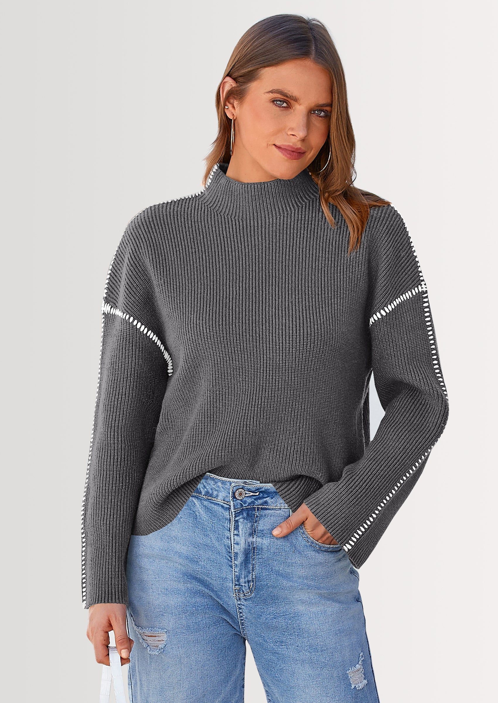 PRETTYGARDEN Women's Chunky Knit Sweaters Fall Long Sleeve Mock Neck Oversized Pullover Tops Winter Fashion Clothes - Image 26