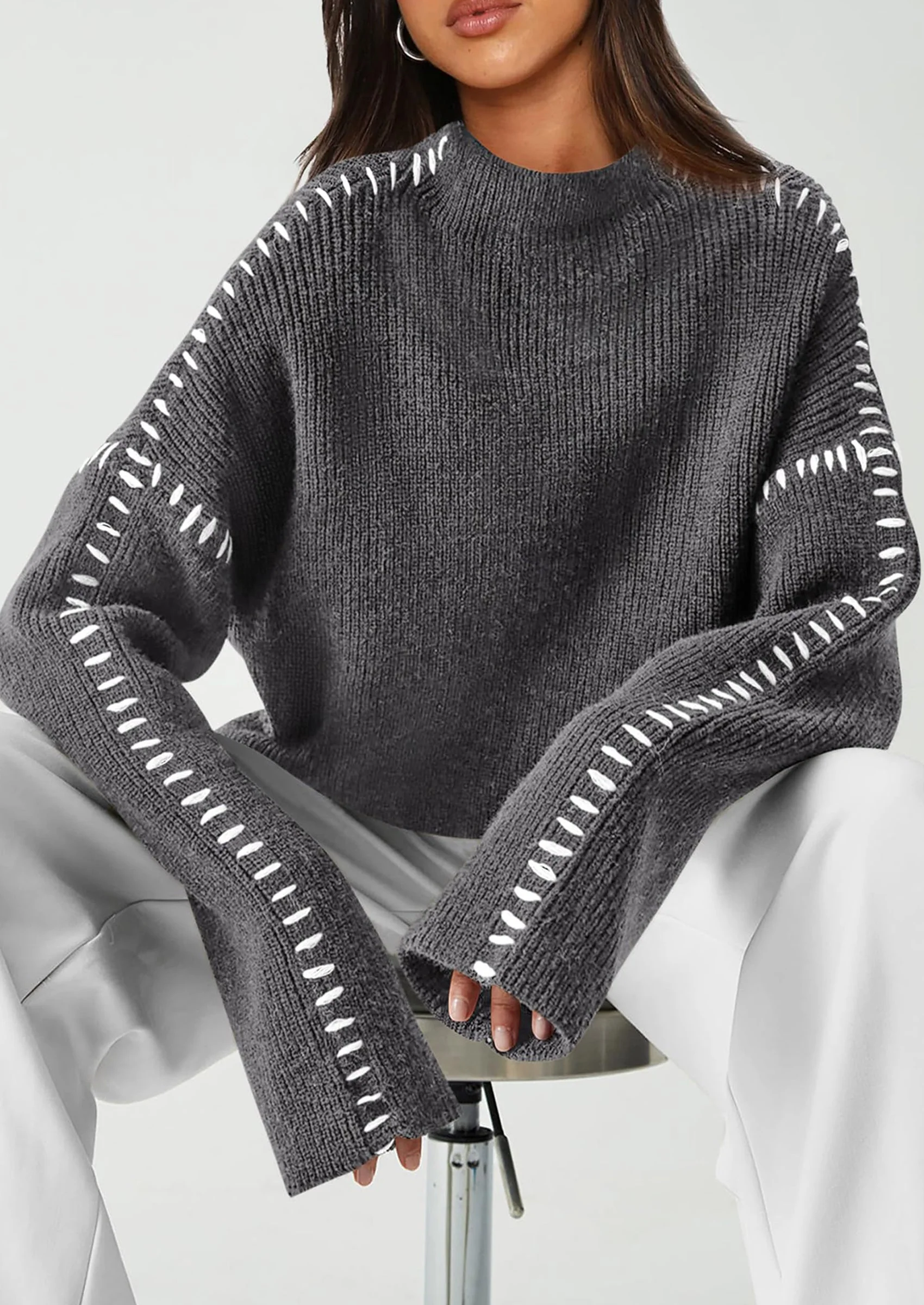 PRETTYGARDEN Women's Chunky Knit Sweaters Fall Long Sleeve Mock Neck Oversized Pullover Tops Winter Fashion Clothes - Image 28