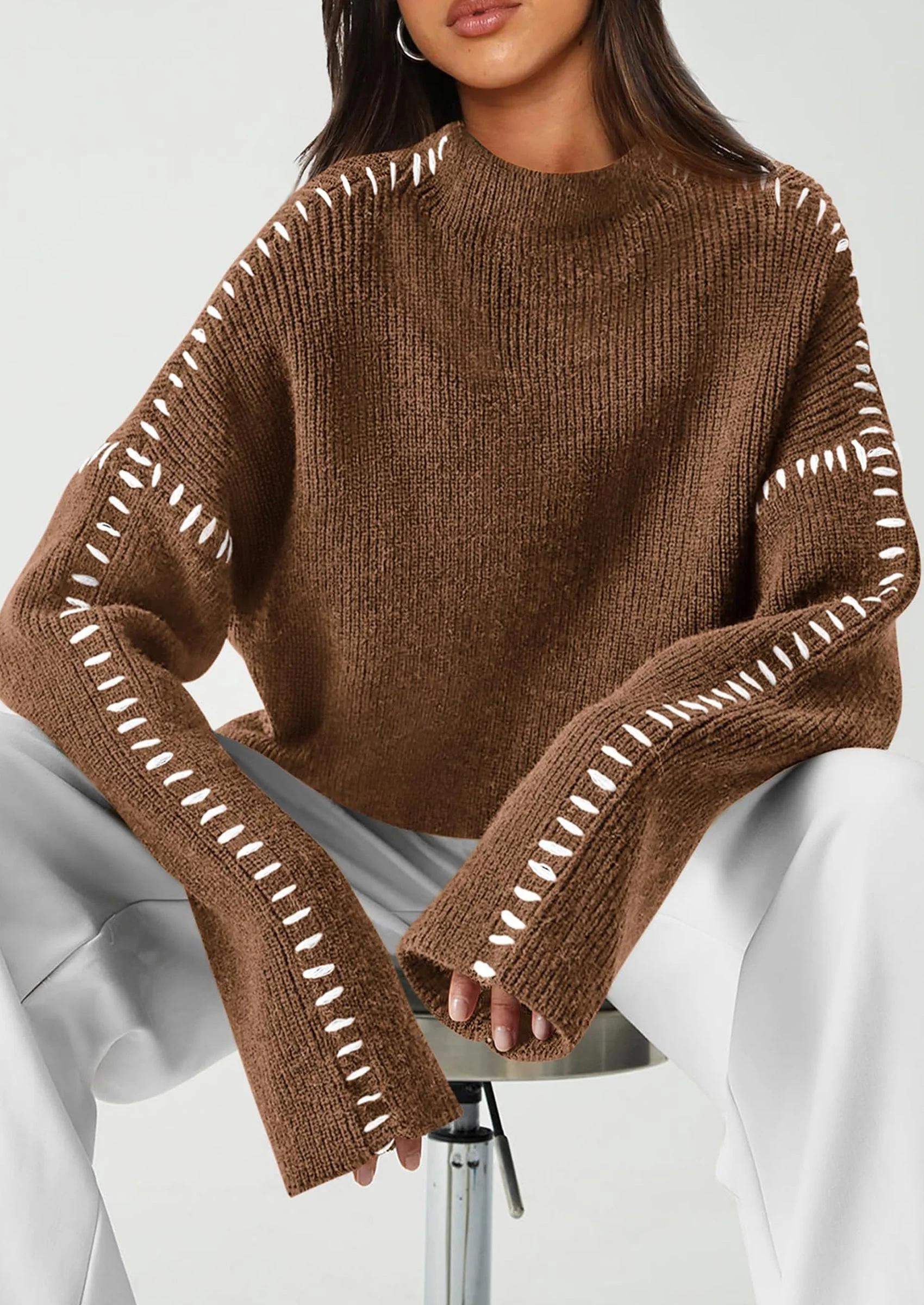 PRETTYGARDEN Women's Chunky Knit Sweaters Fall Long Sleeve Mock Neck Oversized Pullover Tops Winter Fashion Clothes - Image 3