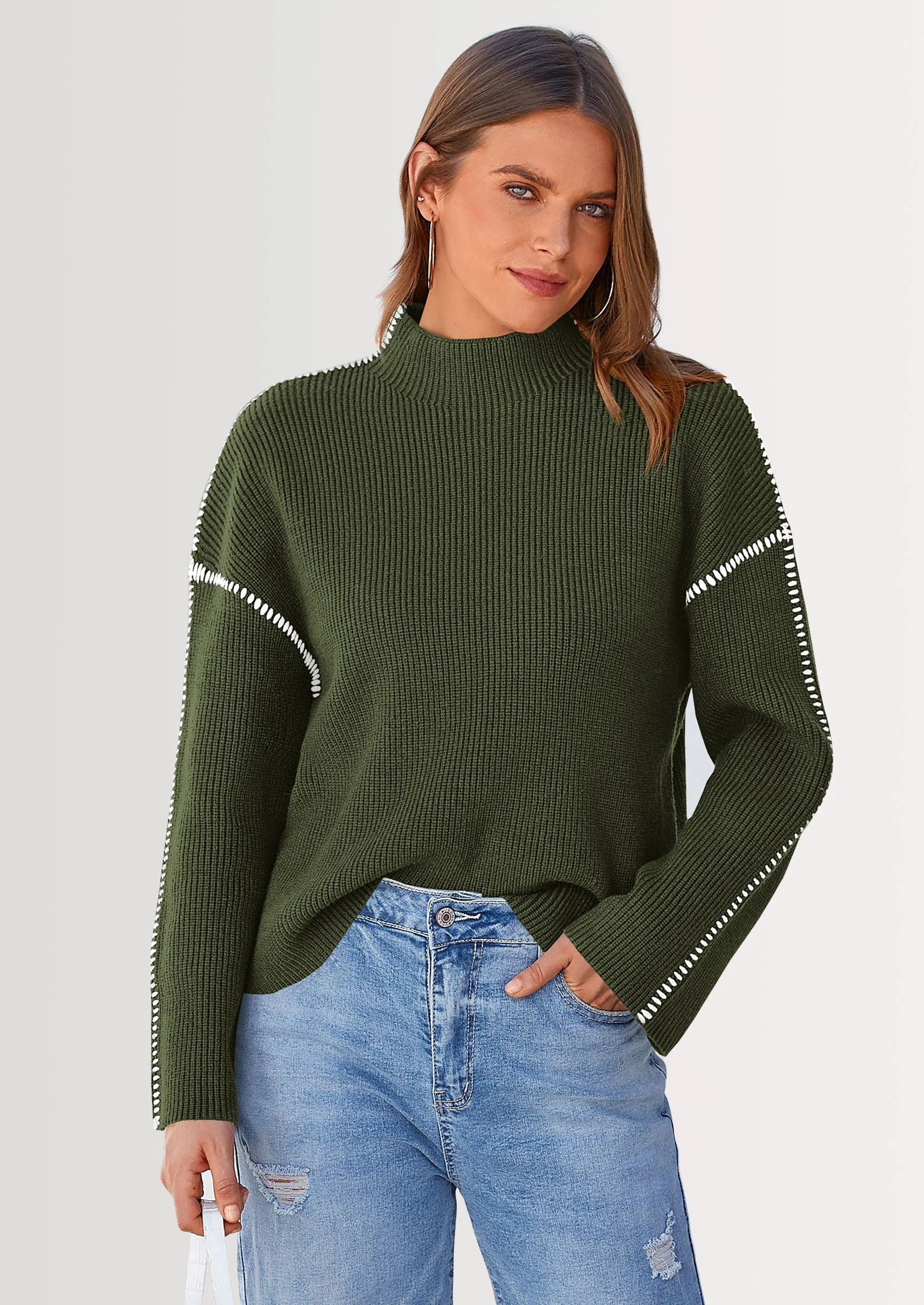 PRETTYGARDEN Women's Chunky Knit Sweaters Fall Long Sleeve Mock Neck Oversized Pullover Tops Winter Fashion Clothes - Image 32