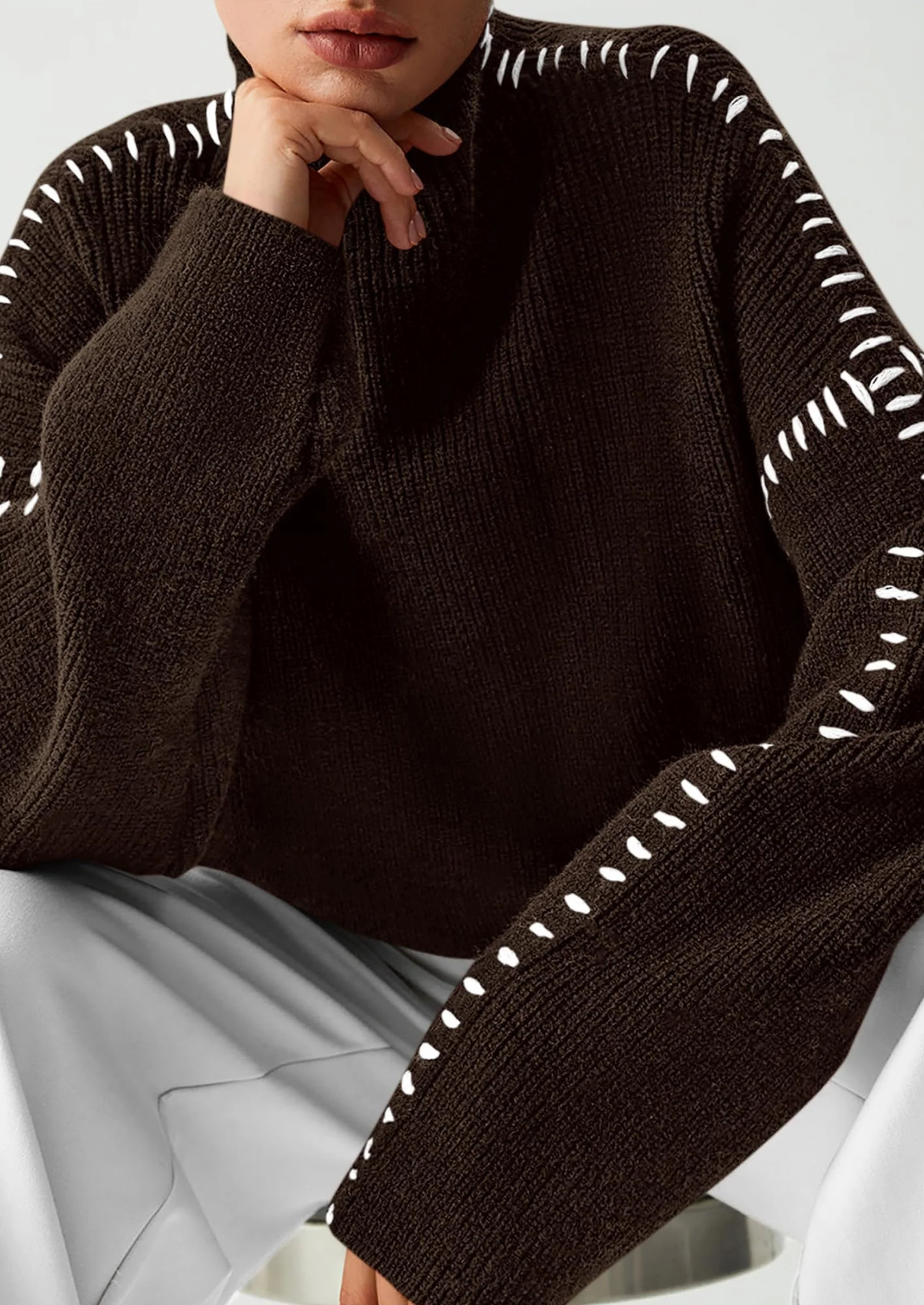PRETTYGARDEN Women's Chunky Knit Sweaters Fall Long Sleeve Mock Neck Oversized Pullover Tops Winter Fashion Clothes - Image 49