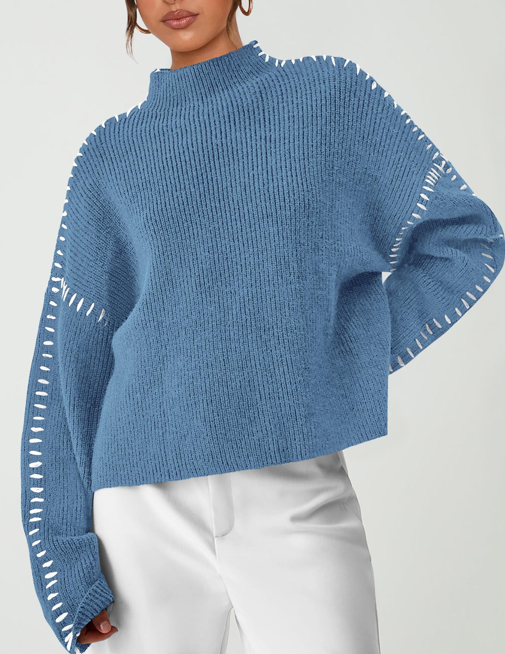 PRETTYGARDEN Women's Chunky Knit Sweaters Fall Long Sleeve Mock Neck Oversized Pullover Tops Winter Fashion Clothes - Image 50
