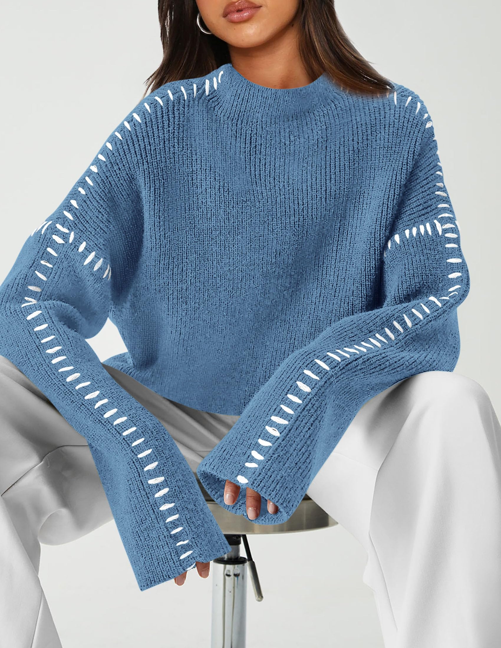 PRETTYGARDEN Women's Chunky Knit Sweaters Fall Long Sleeve Mock Neck Oversized Pullover Tops Winter Fashion Clothes - Image 52