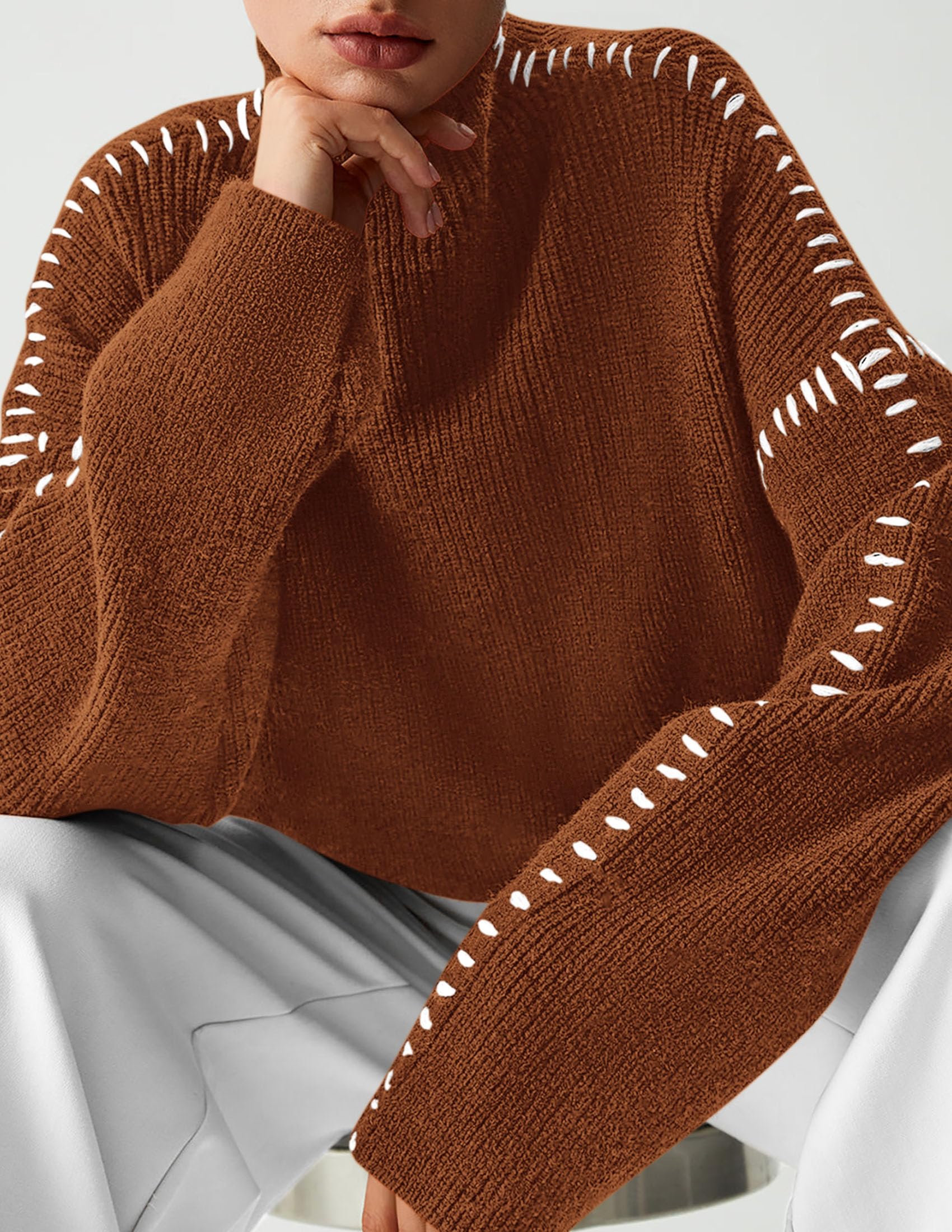 PRETTYGARDEN Women's Chunky Knit Sweaters Fall Long Sleeve Mock Neck Oversized Pullover Tops Winter Fashion Clothes - Image 60