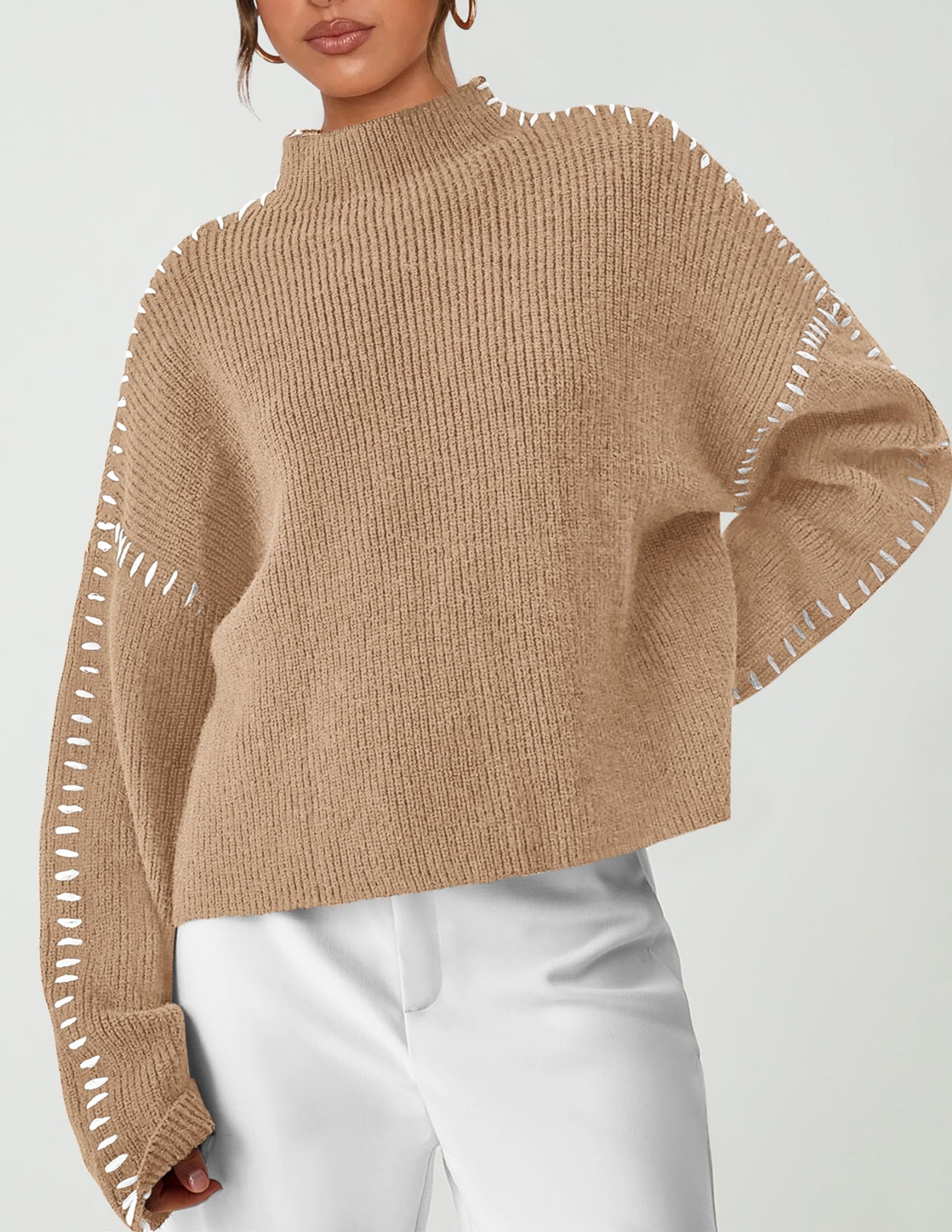 PRETTYGARDEN Women's Chunky Knit Sweaters Fall Long Sleeve Mock Neck Oversized Pullover Tops Winter Fashion Clothes - Image 62