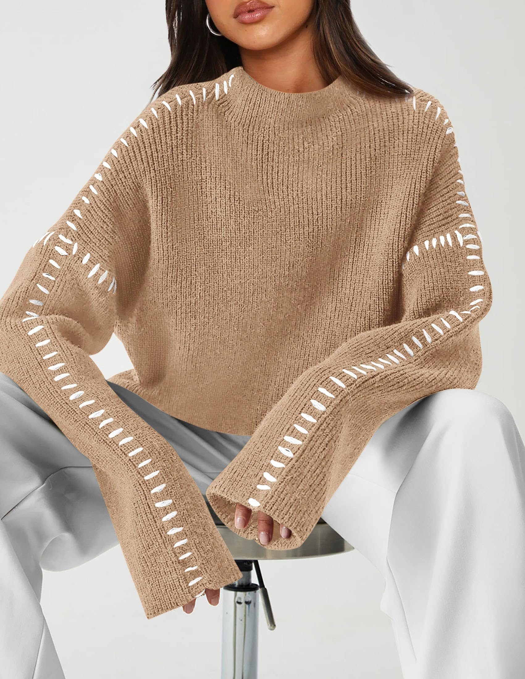 PRETTYGARDEN Women's Chunky Knit Sweaters Fall Long Sleeve Mock Neck Oversized Pullover Tops Winter Fashion Clothes - Image 64