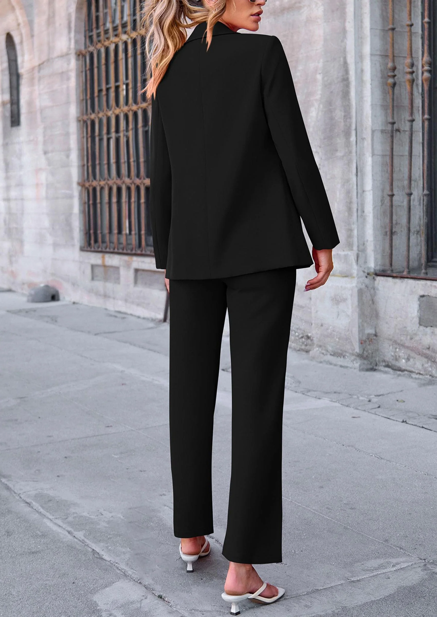 PRETTYGARDEN 2 Piece Blazer Outfits Business Casual Oversized Jacket Wide Leg Work Pants Dressy Suit Set - Image 15