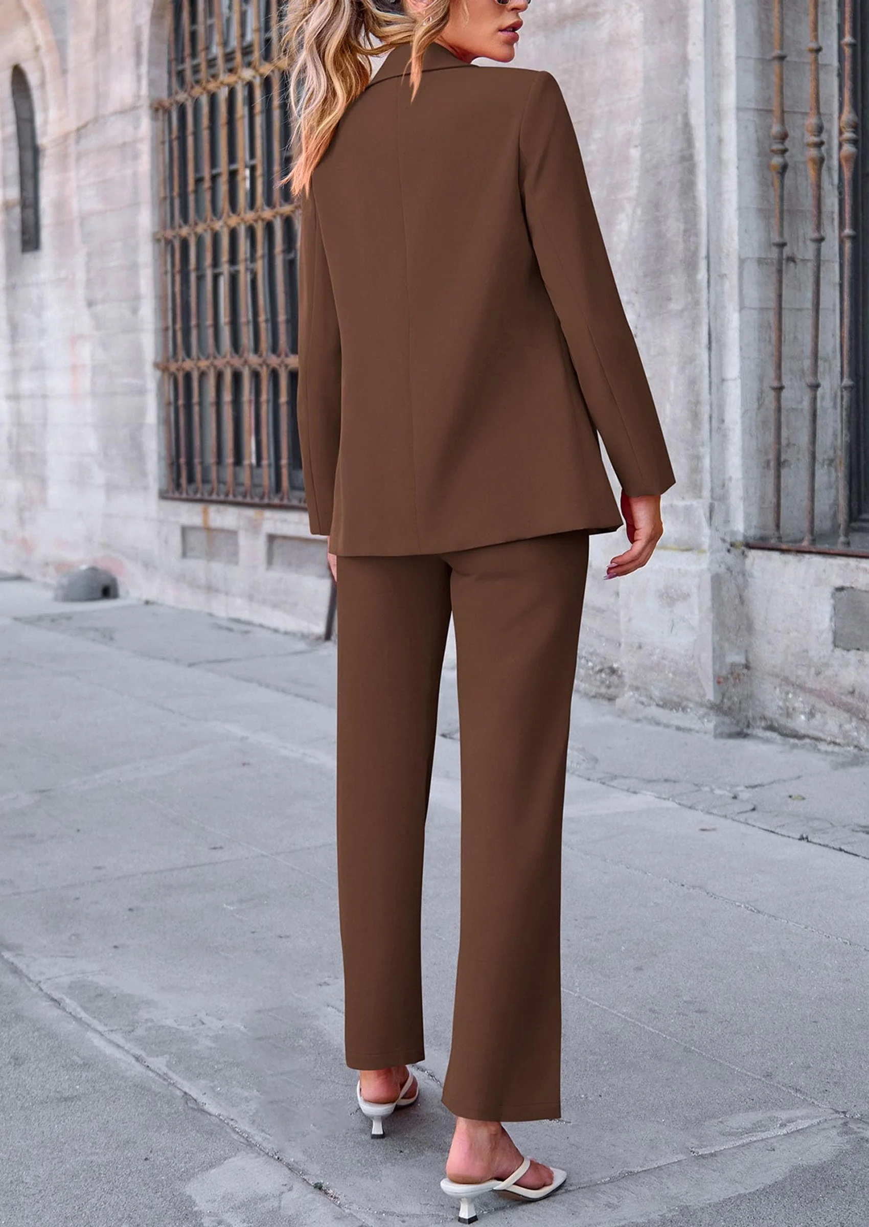 PRETTYGARDEN 2 Piece Blazer Outfits Business Casual Oversized Jacket Wide Leg Work Pants Dressy Suit Set - Image 21