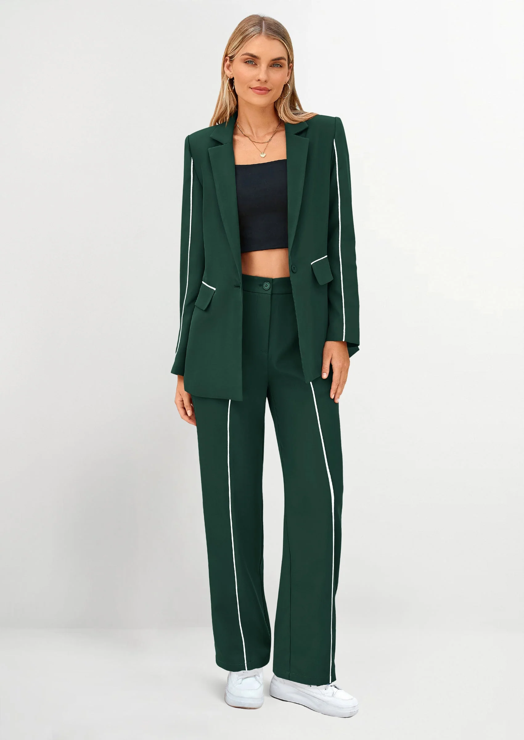 PRETTYGARDEN 2 Piece Blazer Outfits Business Casual Oversized Jacket Wide Leg Work Pants Dressy Suit Set - Image 26
