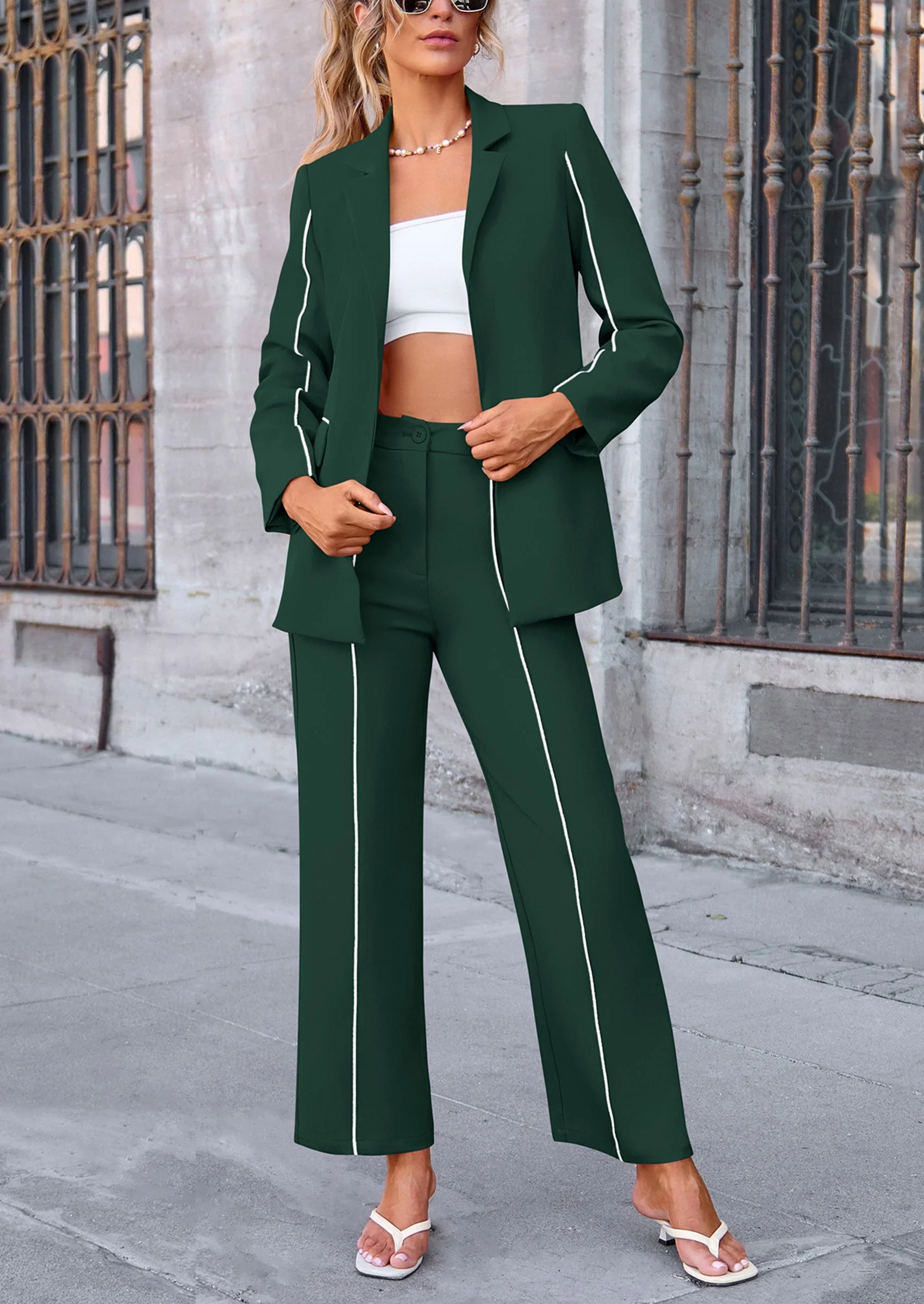 PRETTYGARDEN 2 Piece Blazer Outfits Business Casual Oversized Jacket Wide Leg Work Pants Dressy Suit Set - Image 28
