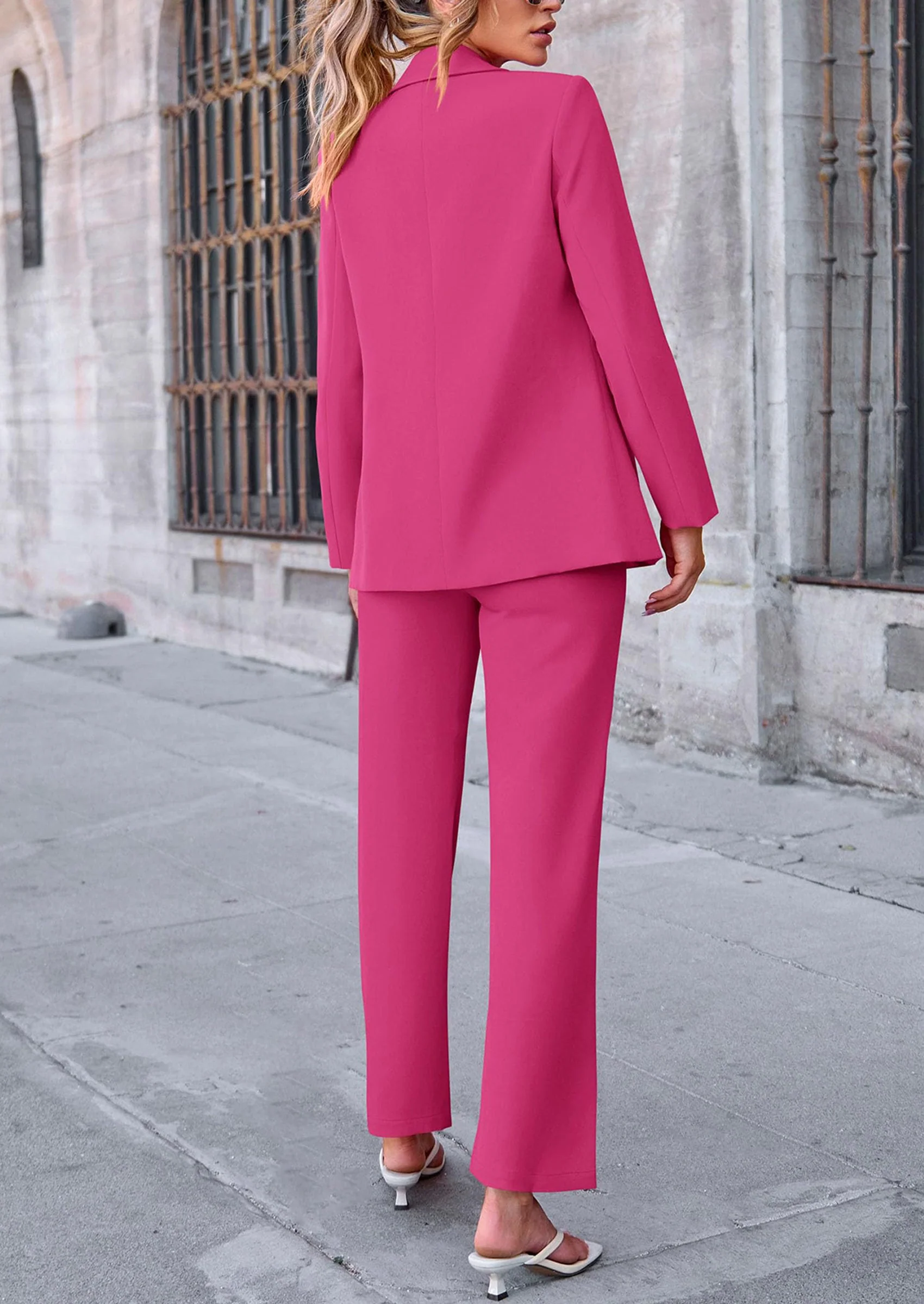 PRETTYGARDEN 2 Piece Blazer Outfits Business Casual Oversized Jacket Wide Leg Work Pants Dressy Suit Set - Image 39
