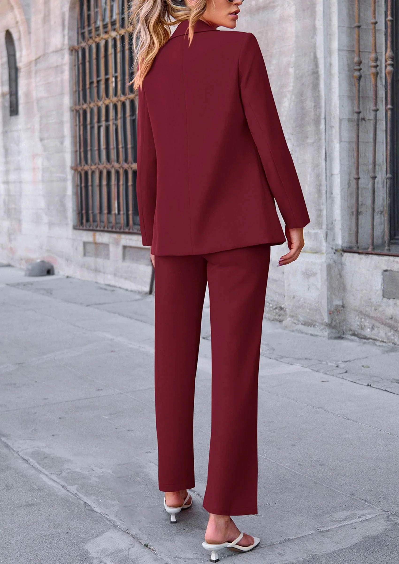 PRETTYGARDEN 2 Piece Blazer Outfits Business Casual Oversized Jacket Wide Leg Work Pants Dressy Suit Set - Image 56