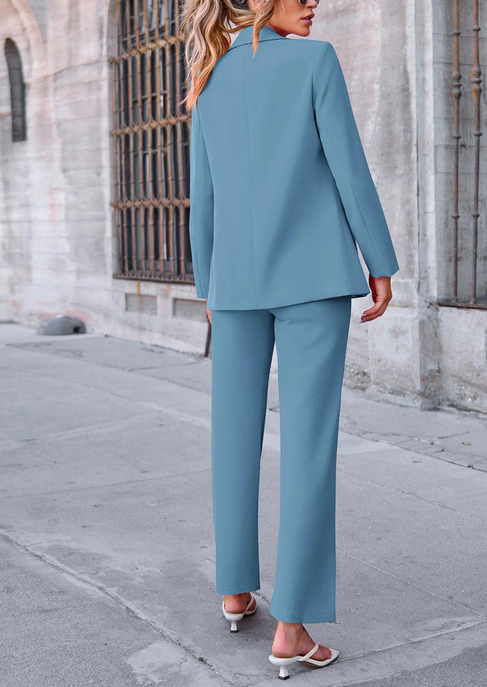 PRETTYGARDEN 2 Piece Blazer Outfits Business Casual Oversized Jacket Wide Leg Work Pants Dressy Suit Set - Image 62
