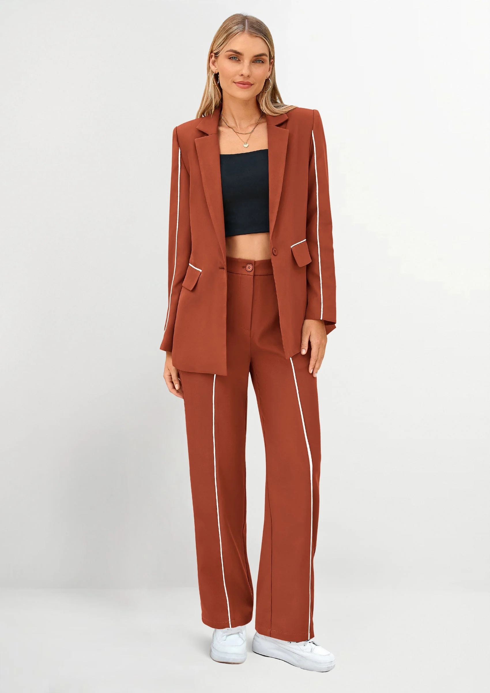 PRETTYGARDEN 2 Piece Blazer Outfits Business Casual Oversized Jacket Wide Leg Work Pants Dressy Suit Set - Image 67