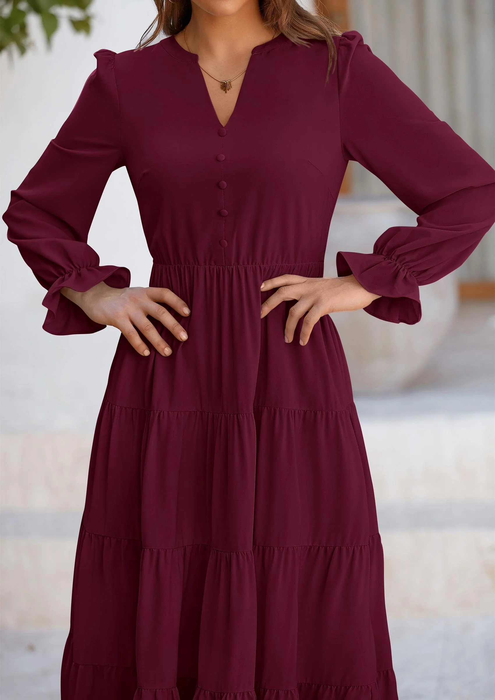 PRETTYGARDEN Women Fall Long Sleeve Smocked Maxi Dress Casual Square Neck Swiss Dot Tiered Ruffle Flowy Spring Pocket Dresses - Image 100