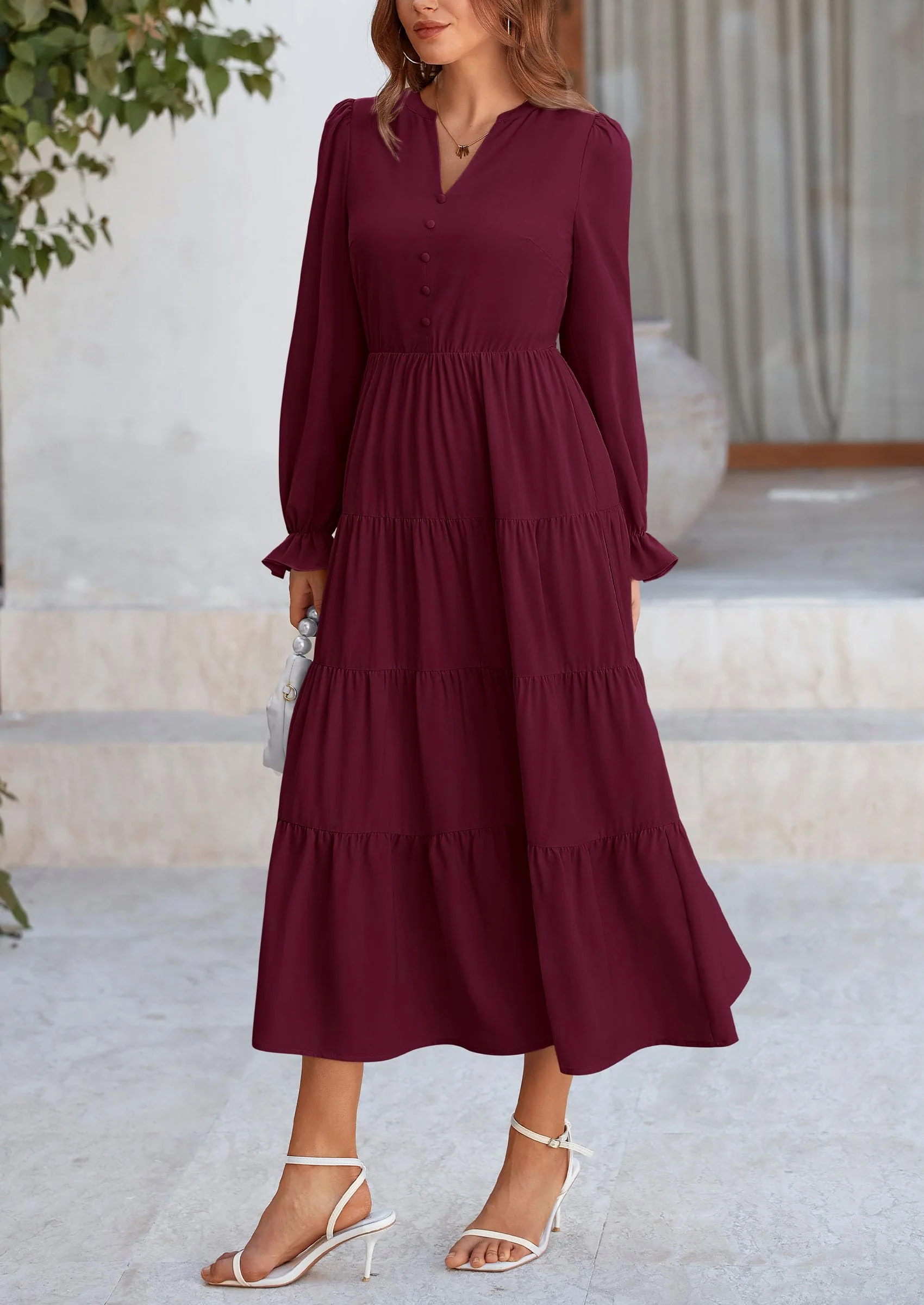 PRETTYGARDEN Women Fall Long Sleeve Smocked Maxi Dress Casual Square Neck Swiss Dot Tiered Ruffle Flowy Spring Pocket Dresses - Image 103