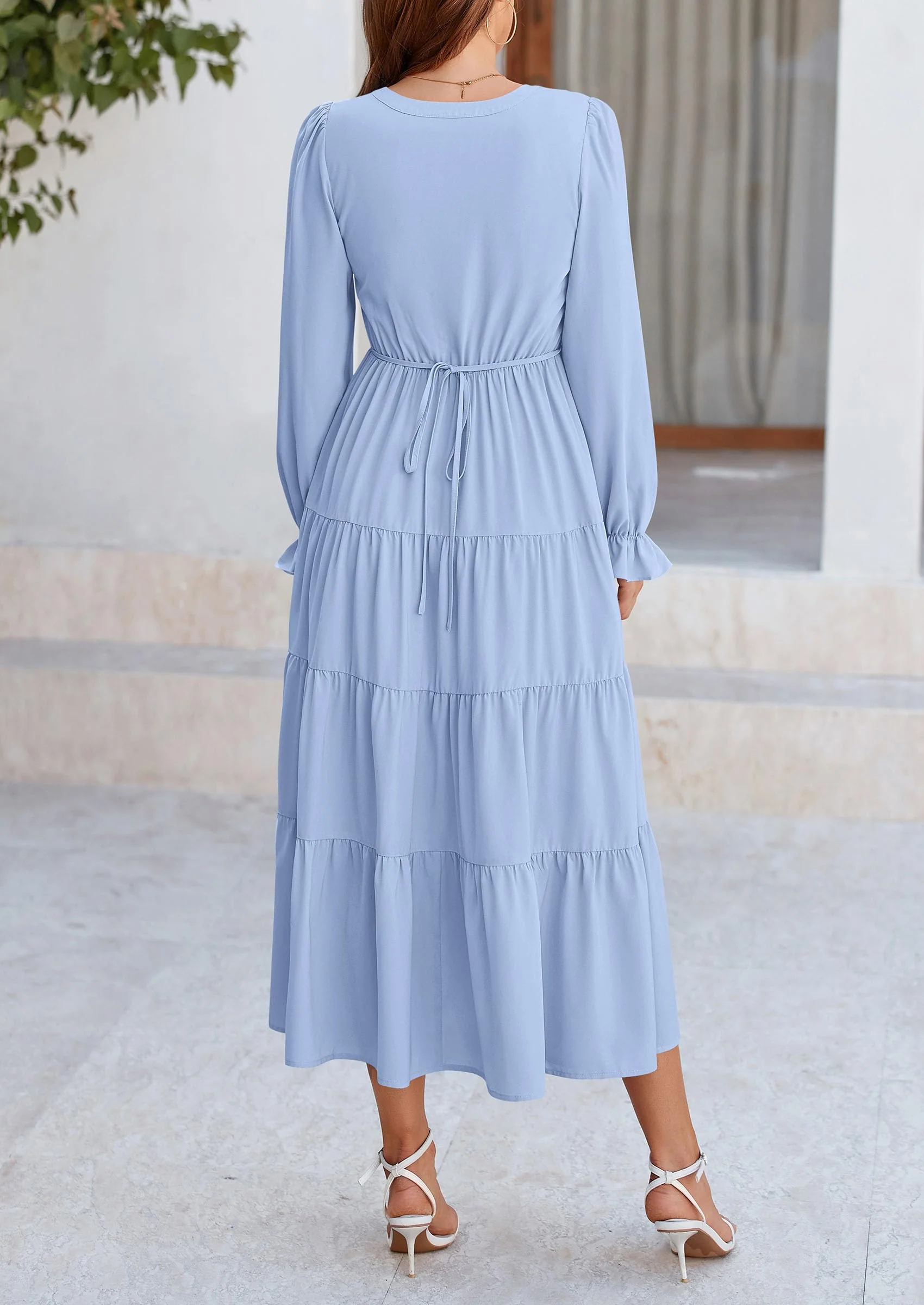 PRETTYGARDEN Women Fall Long Sleeve Smocked Maxi Dress Casual Square Neck Swiss Dot Tiered Ruffle Flowy Spring Pocket Dresses - Image 11