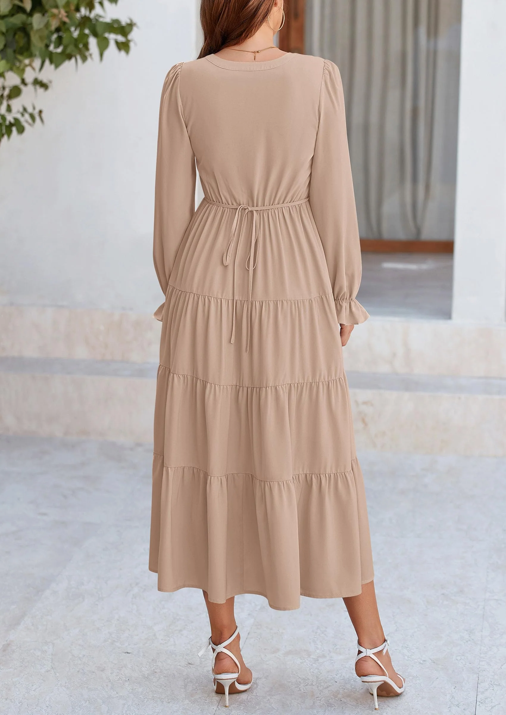 PRETTYGARDEN Women Fall Long Sleeve Smocked Maxi Dress Casual Square Neck Swiss Dot Tiered Ruffle Flowy Spring Pocket Dresses - Image 112