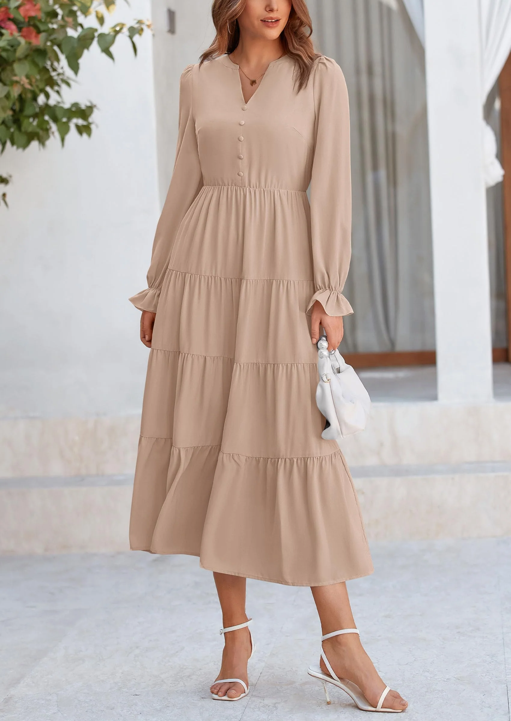 PRETTYGARDEN Women Fall Long Sleeve Smocked Maxi Dress Casual Square Neck Swiss Dot Tiered Ruffle Flowy Spring Pocket Dresses - Image 113