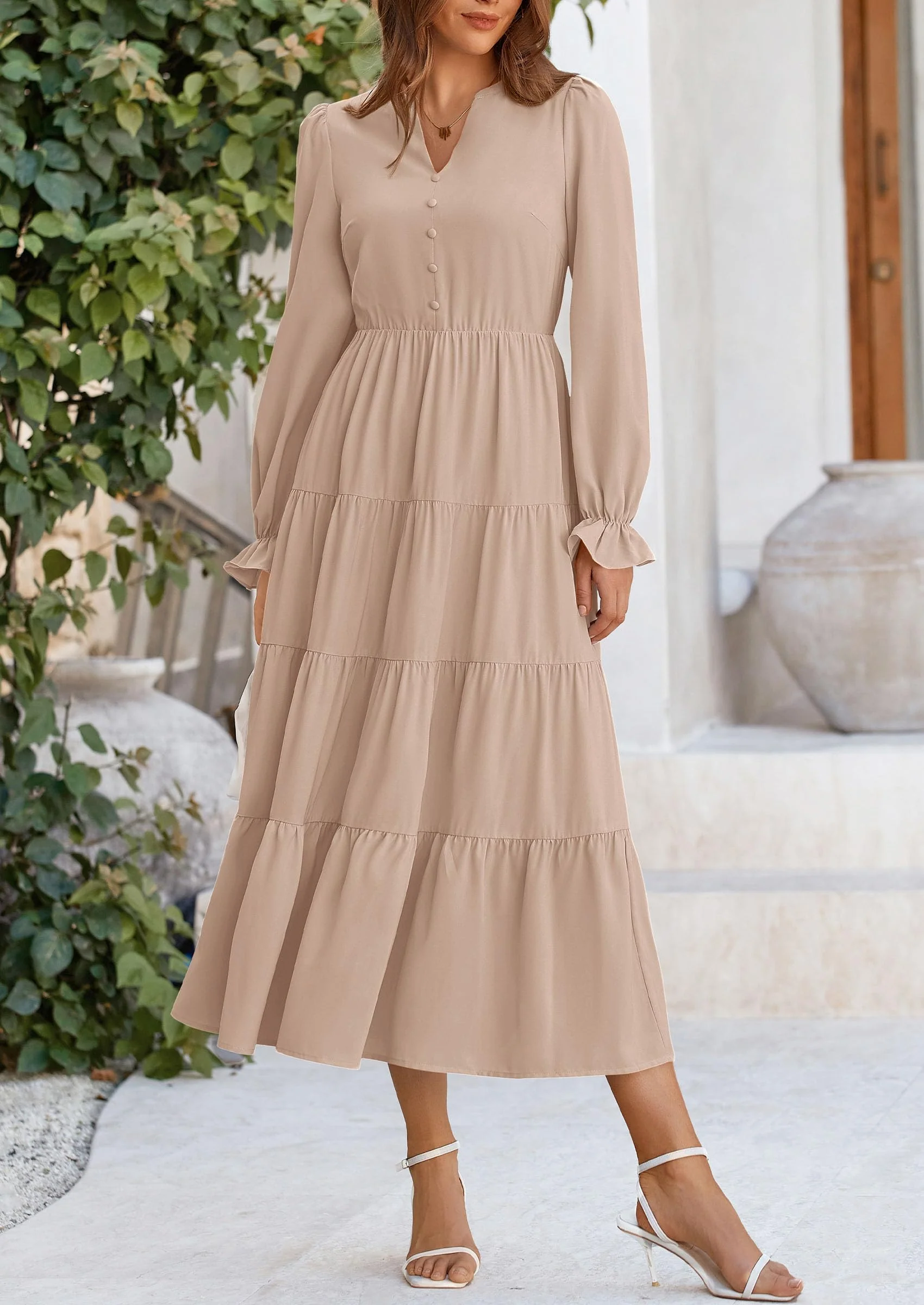 PRETTYGARDEN Women Fall Long Sleeve Smocked Maxi Dress Casual Square Neck Swiss Dot Tiered Ruffle Flowy Spring Pocket Dresses - Image 114