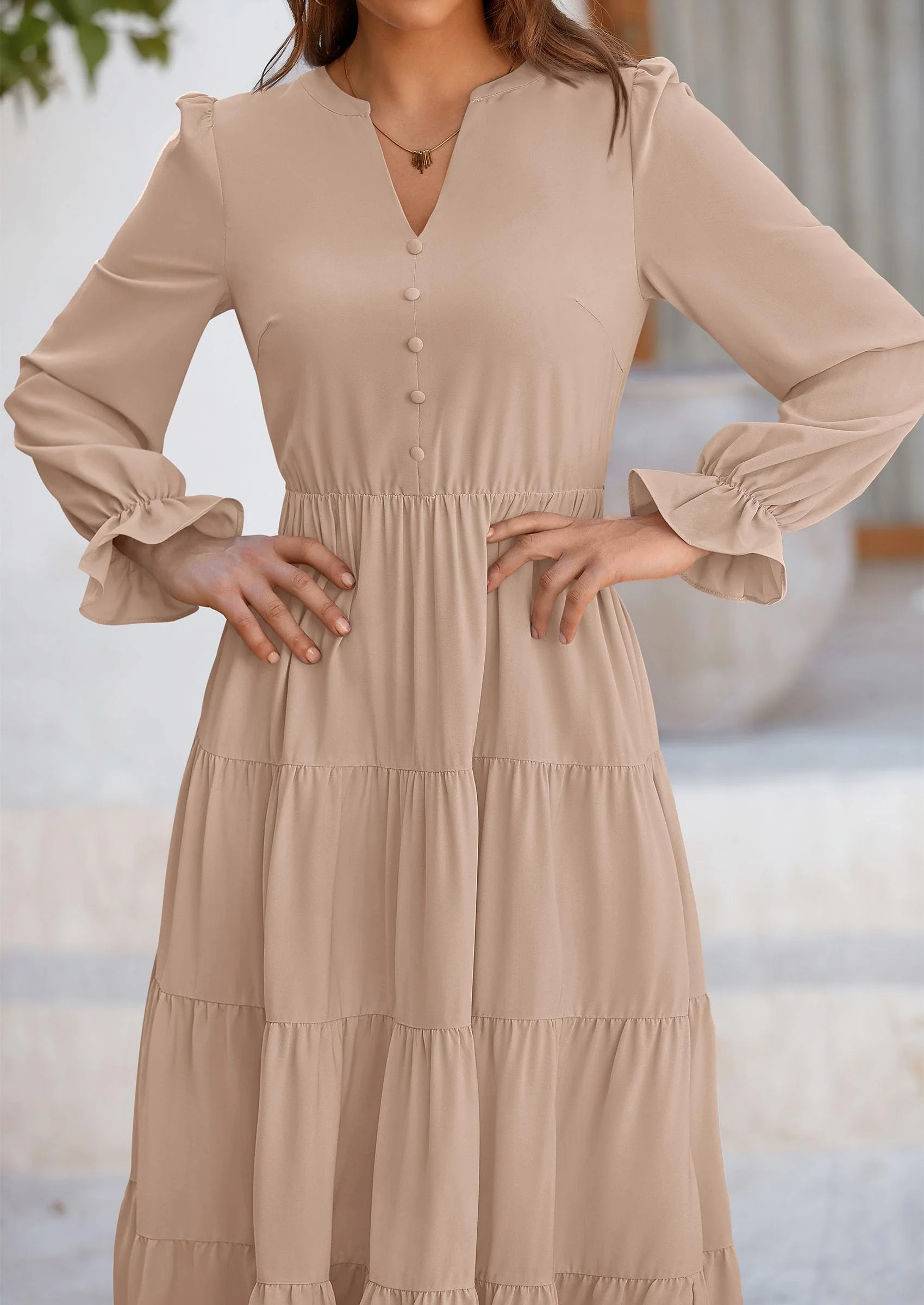 PRETTYGARDEN Women Fall Long Sleeve Smocked Maxi Dress Casual Square Neck Swiss Dot Tiered Ruffle Flowy Spring Pocket Dresses - Image 115