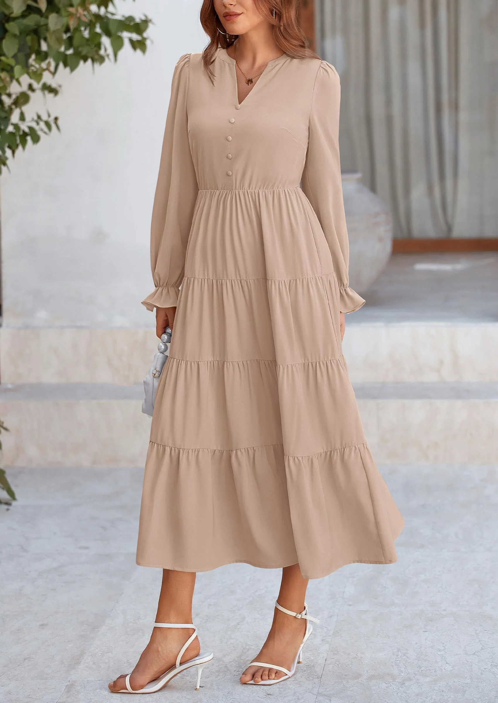 PRETTYGARDEN Women Fall Long Sleeve Smocked Maxi Dress Casual Square Neck Swiss Dot Tiered Ruffle Flowy Spring Pocket Dresses - Image 118