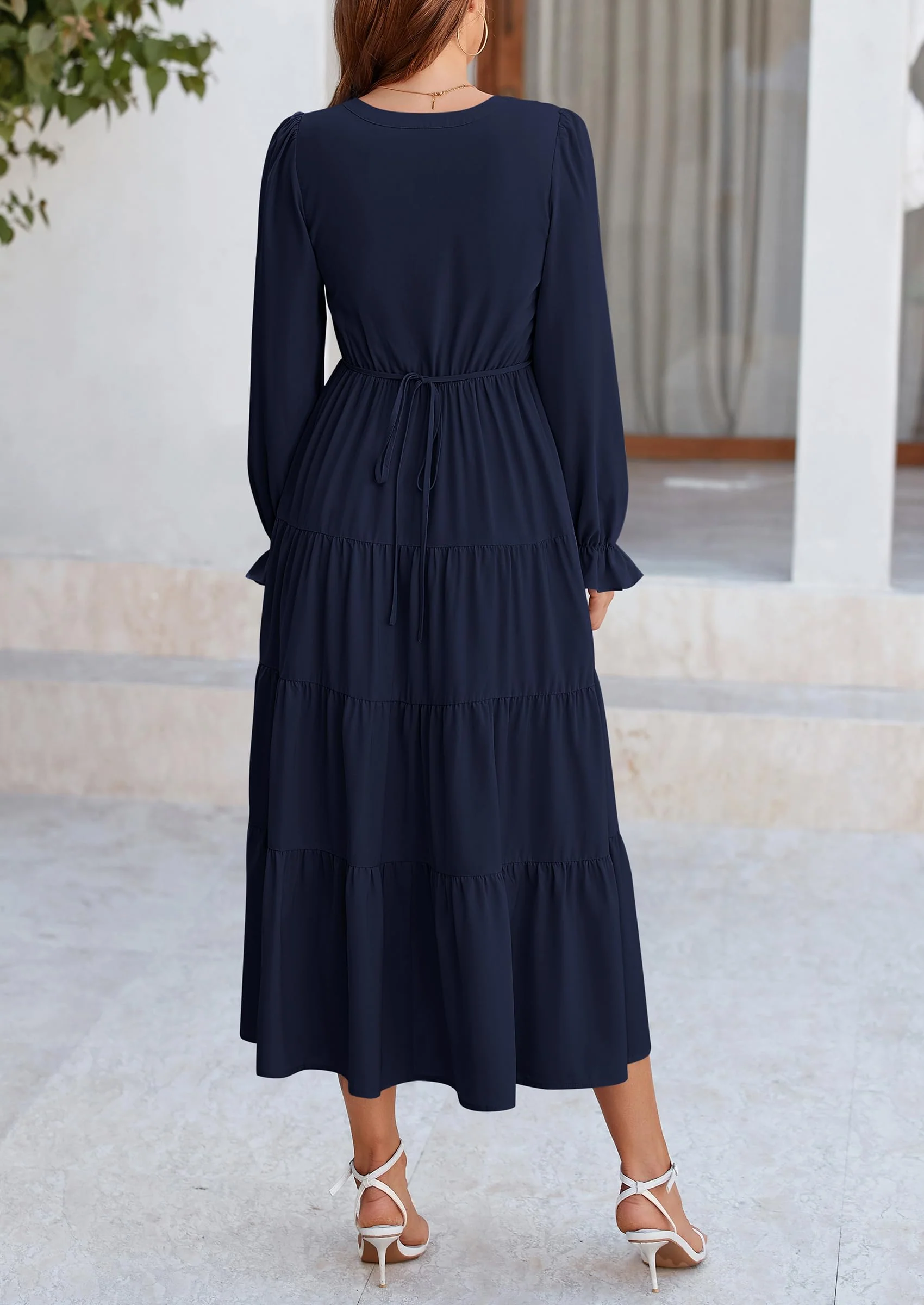 PRETTYGARDEN Women Fall Long Sleeve Smocked Maxi Dress Casual Square Neck Swiss Dot Tiered Ruffle Flowy Spring Pocket Dresses - Image 120