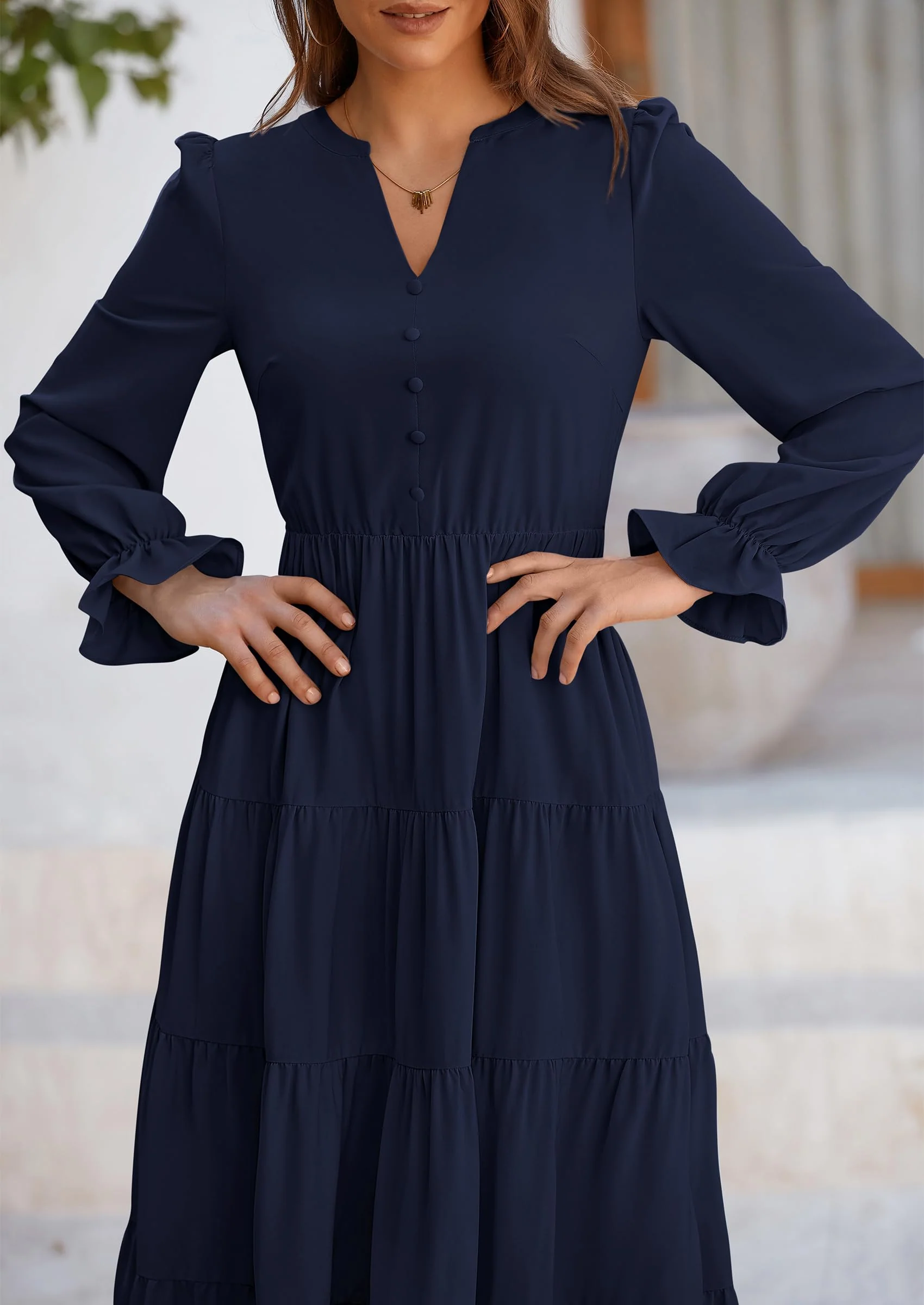 PRETTYGARDEN Women Fall Long Sleeve Smocked Maxi Dress Casual Square Neck Swiss Dot Tiered Ruffle Flowy Spring Pocket Dresses - Image 123