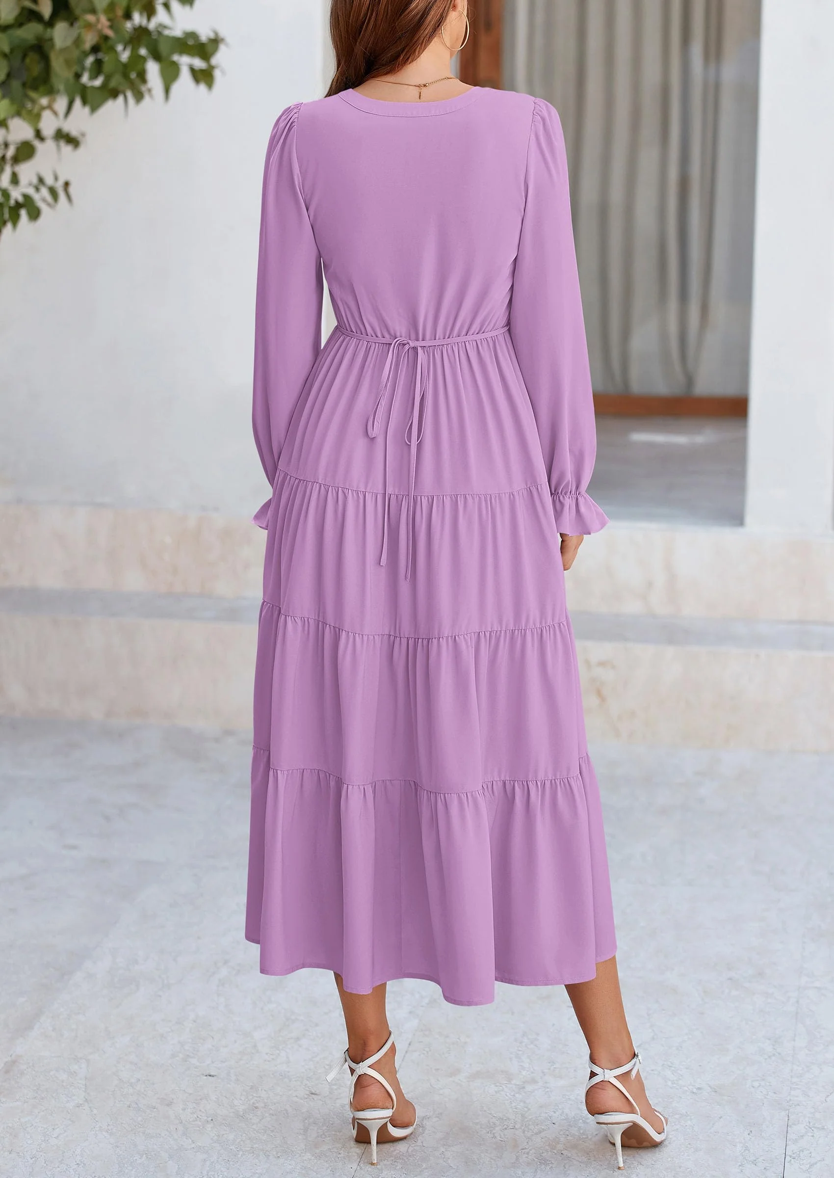 PRETTYGARDEN Women Fall Long Sleeve Smocked Maxi Dress Casual Square Neck Swiss Dot Tiered Ruffle Flowy Spring Pocket Dresses - Image 127
