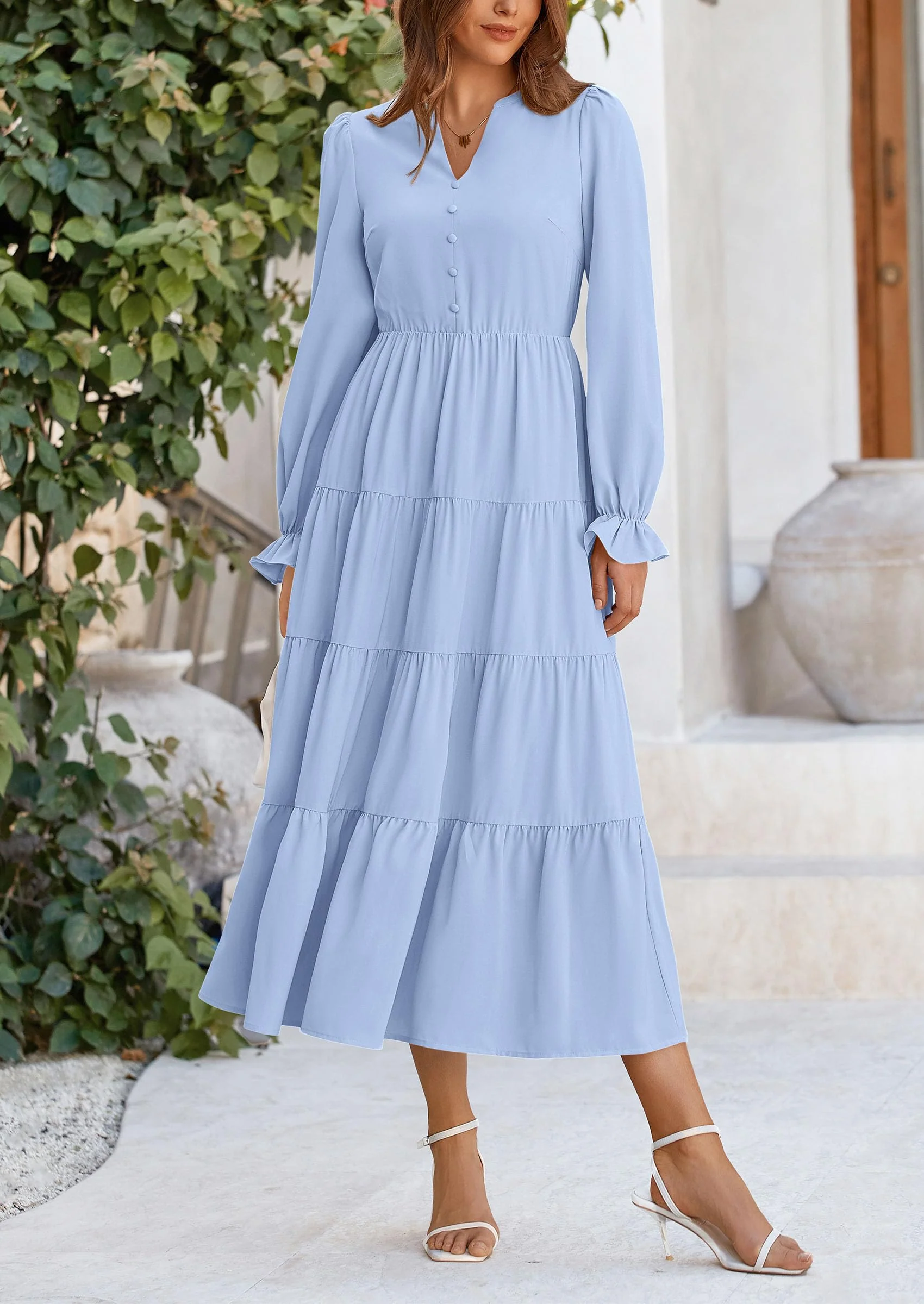 PRETTYGARDEN Women Fall Long Sleeve Smocked Maxi Dress Casual Square Neck Swiss Dot Tiered Ruffle Flowy Spring Pocket Dresses - Image 13