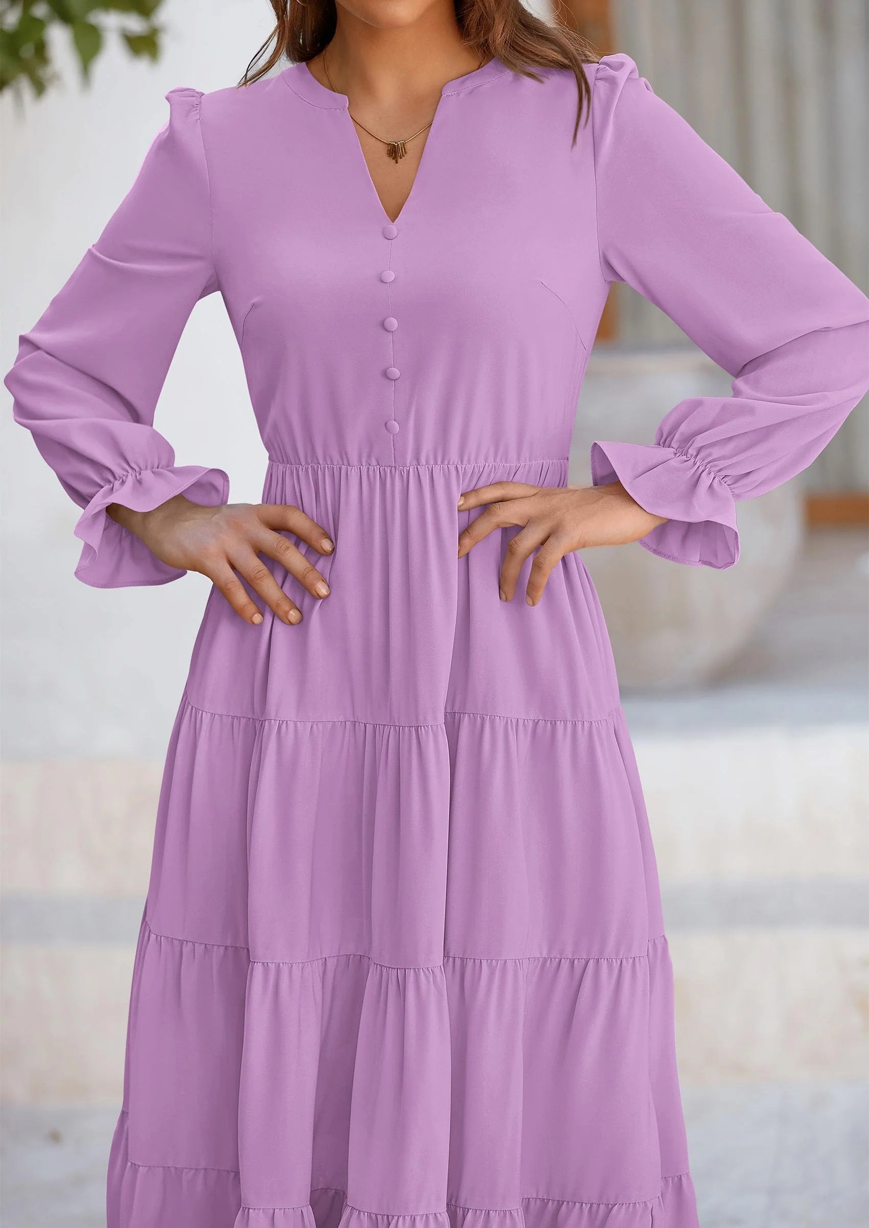PRETTYGARDEN Women Fall Long Sleeve Smocked Maxi Dress Casual Square Neck Swiss Dot Tiered Ruffle Flowy Spring Pocket Dresses - Image 130